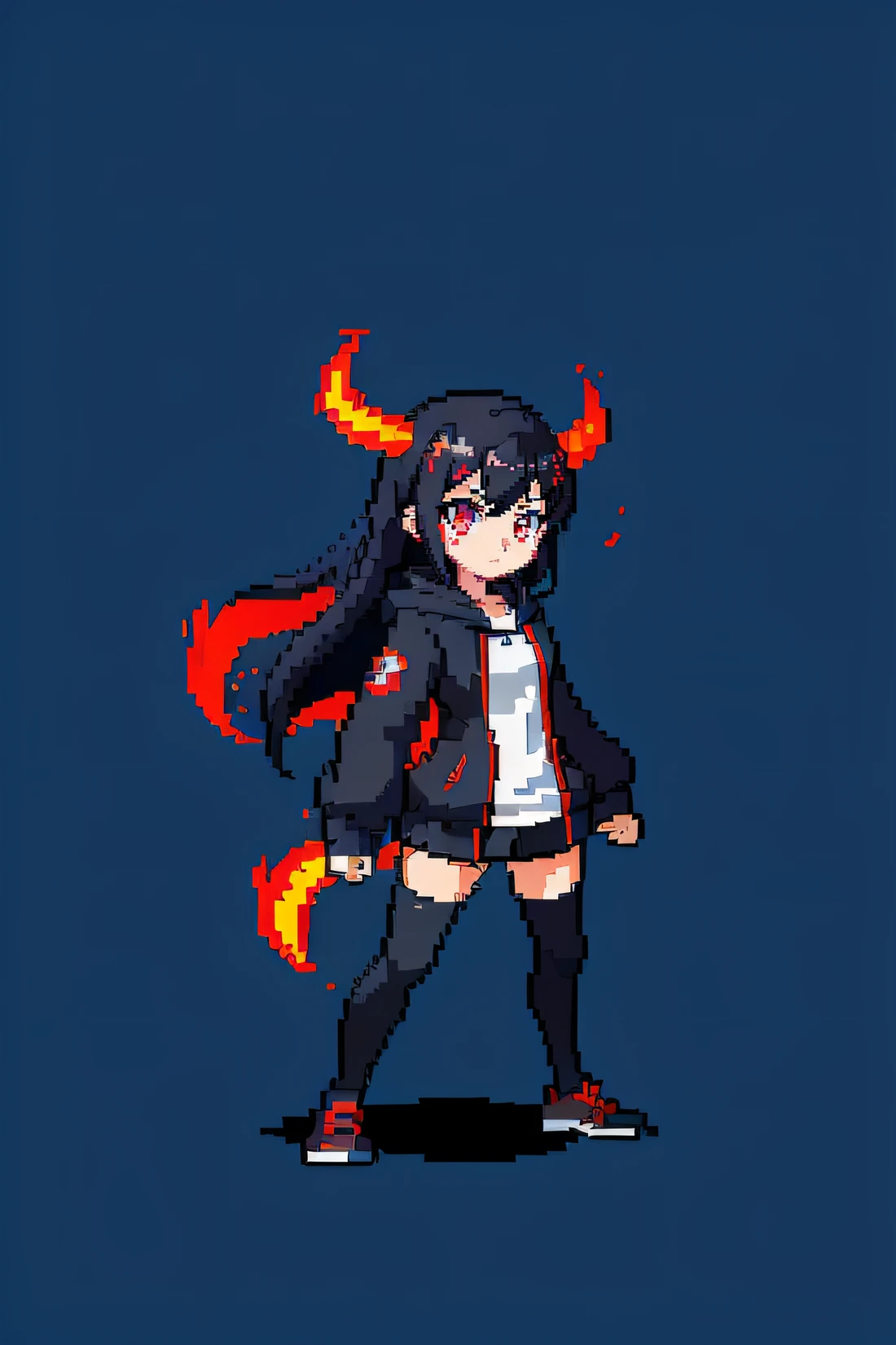 black haired girl wearing hoodie, with red glowing eyes, with glowing red eyes, wearing a hoody, demon anime girl, akane owari danganronpa,  - anime gothic girl，Pixel wind