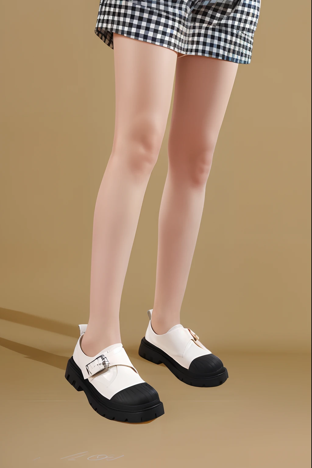 Alafeid image of a woman in a skirt and shoes, White shoes, Detailed legs, detailed legs towering over you, realistic human feet, detailed legs looming over you, small thighs, white soft leather model, detailed shot legs-up, hyperrealistic teen, close-up on legs, full body human legs, Normal legs, Human legs, [ Realistic photo ]!!