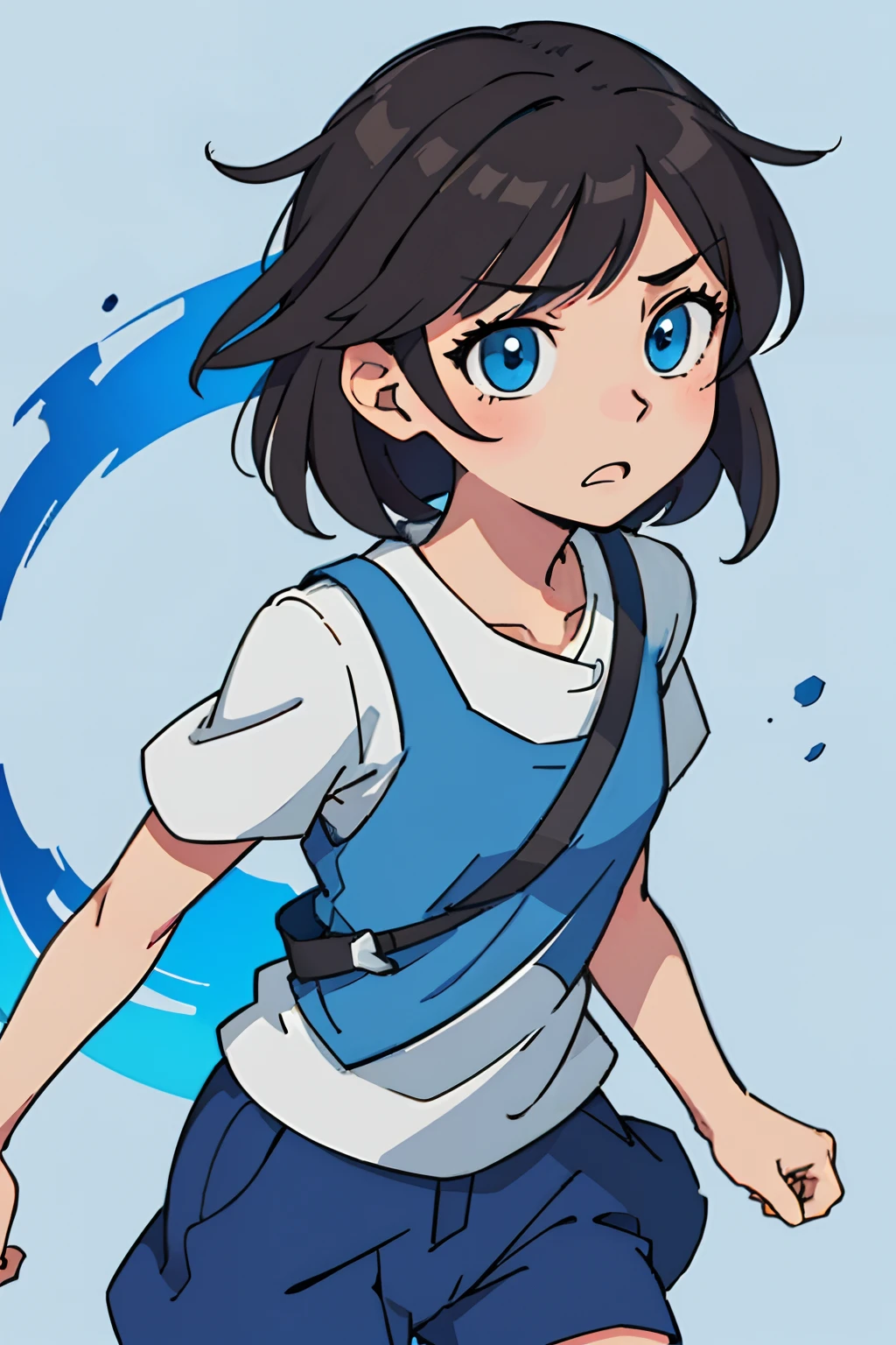 (best qualtiy:0.8),(best qualtiy:0.8),Perfect anime illustration,shoun,blue color eyes,brown hair,simplebackground,badness,(ember),short detailed hair