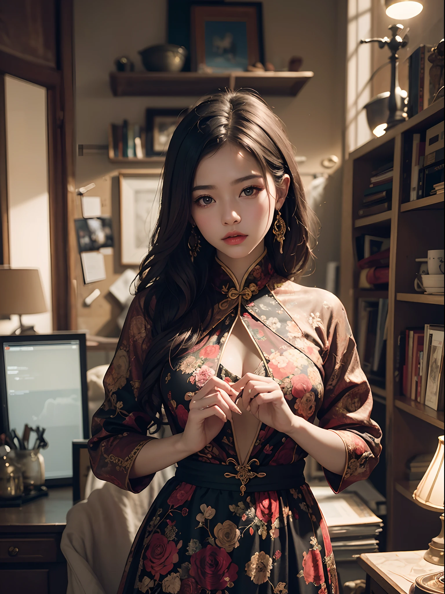 Unbeatable masterpiece, Ultra photo realsisim, Perfect artwork, Intricate details, Best quality, Strong light,High contrast, full bodyesbian, woman,Moyou,Beautiful Chinese woman,The official art of cinematography,Unity 8k wallpaper,Ultra detailed,Aesthetic,Masterpiece,Best quality,Photorealistic,entangle,mandalas,Tangled,entangle,1girll,Cowboy shot,ecstasy of flower,Dynamic Angle,The most beautiful form of chaos,elegant,Fauvistdesign,vivd colour,romanticism lain,Atmospheric . 35 mm photo, film, Bokeh, professional,
