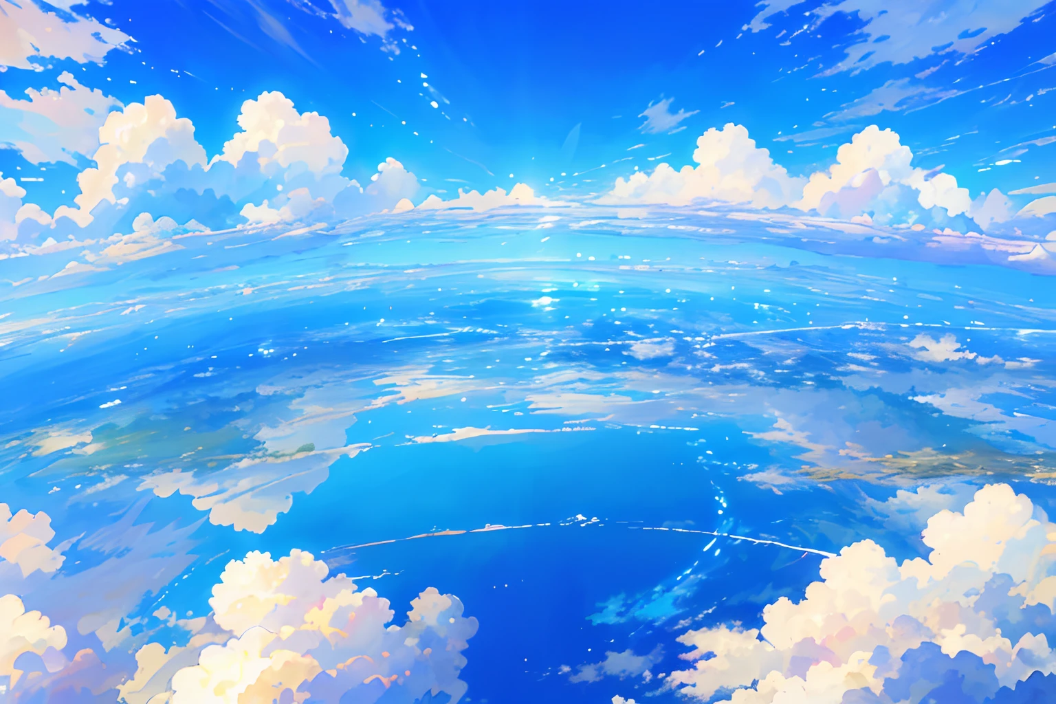 ​masterpiece, top-quality, (extremely detailed CG unified 8k wallpaper) (top-quality), (The best illustrations), (best shade)、Super Meticulous, blue-sky、Variety of clouds、Wonderfully beautiful、nostalgic、Looking up at the sky、Reflection of the Sun、Natural colors、the woods、Scenic、Summer sky、Make blue the basis