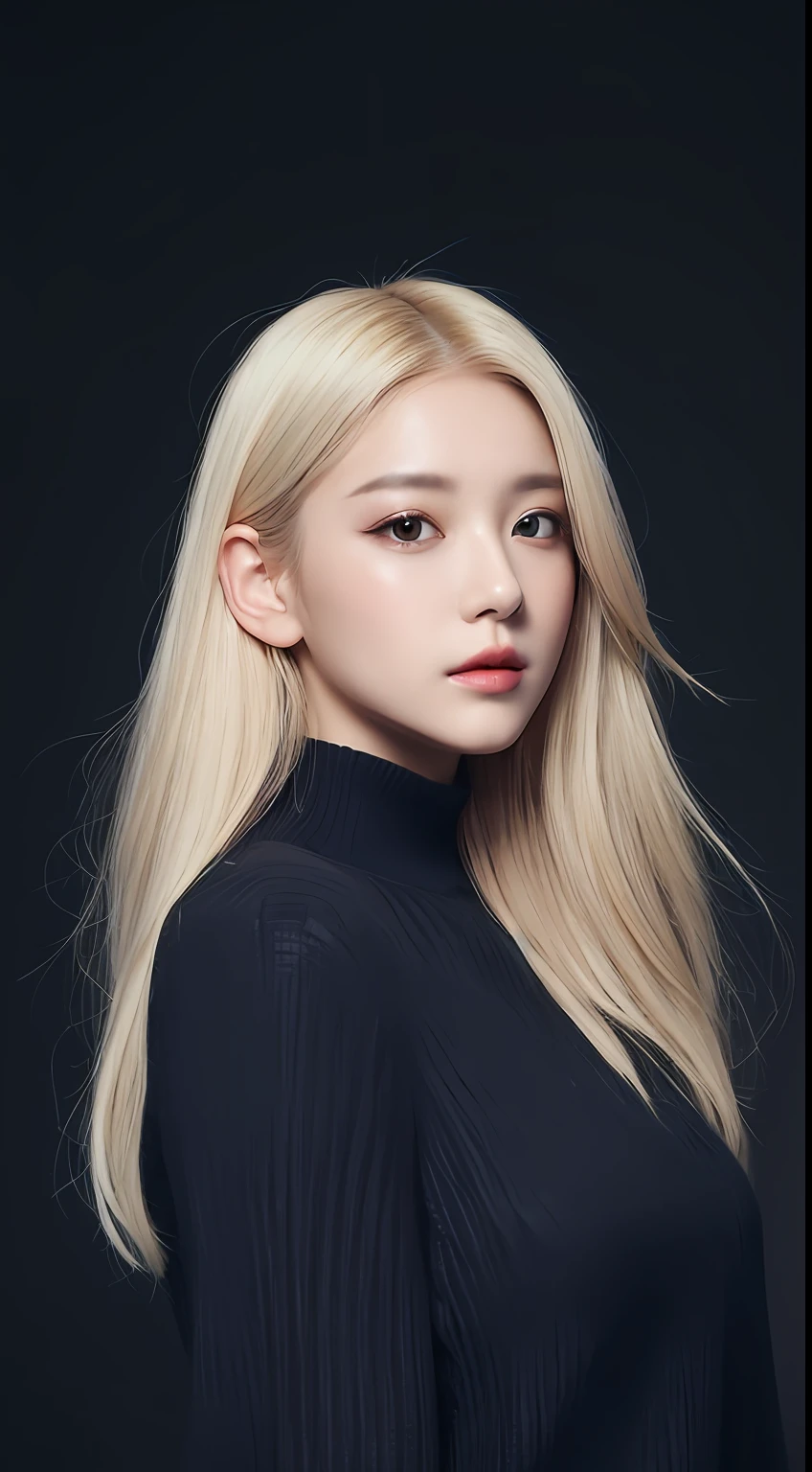 ((Realistic lighting、top-quality、8K、masterpiece:1.3))、Clear focus:1.2、1girl in、flawless beauty:1.4、slim((blonde hair))、Neat and clean clothing、One-piece clothes、Superfine Face、Narrow-eyed、二重まぶた、lighting like a movie、photos realistic、28 year old、Straight hair、Face like a K-pop idol、white backgrounid、Gray background、black backgrounds、Mature Woman、Classy makeup、Light hair color Blonde、Angle of pull、