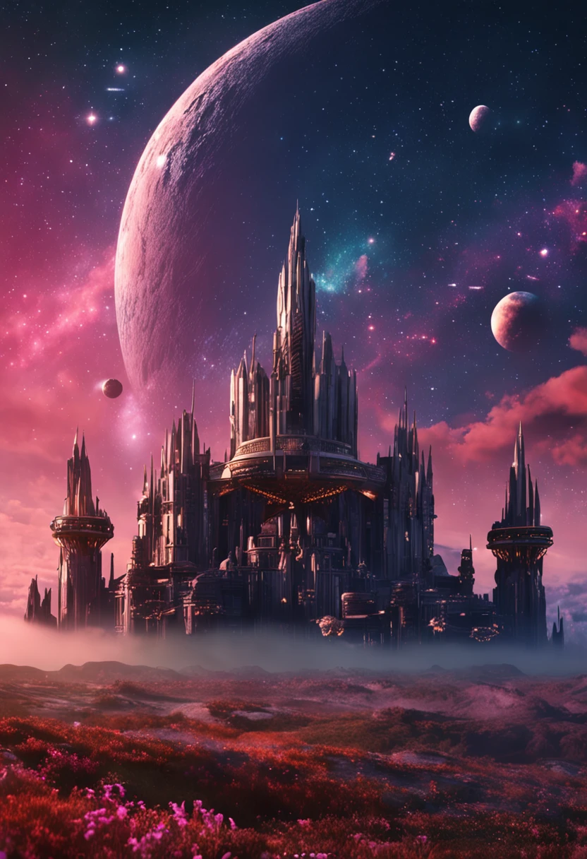 Showy，Starskrim，galactic，fantasy building，nigh sky，Classical beauty conductor