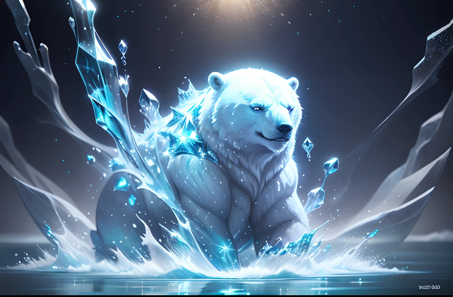 there is a polar bear that is swimming in the water, glitter background, shiny glitter crystals, blue liquid and snow, shiny background, glittering ice, underwater bubbles background, textured turquoise background, water background, sparkling crystals, glitter crystals, frosted texture, luminous sparkling crystals, blue particles, underwater glittering river, beautiful fractal ice background, cold texture, abstract background