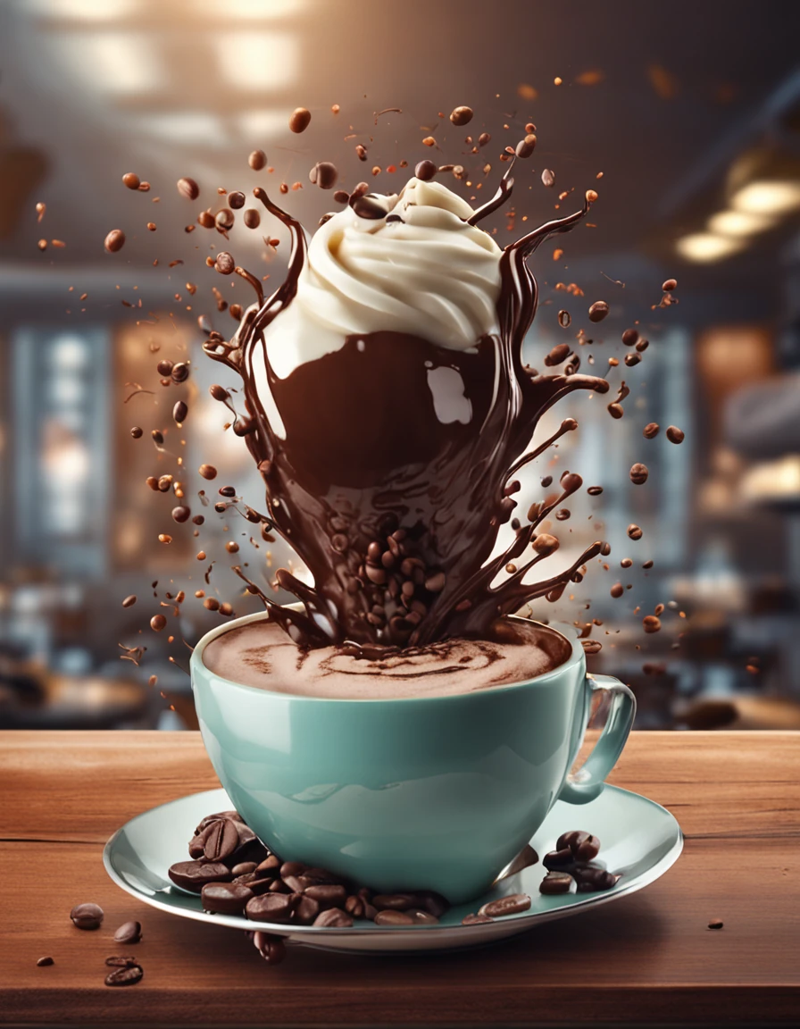 Surprised barista,Hold coffee beans dipped in chocolate sauce