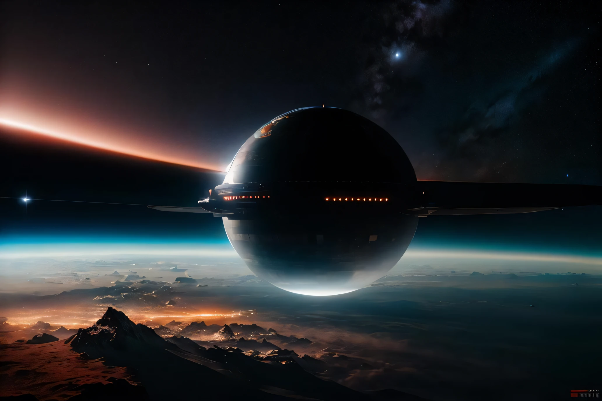 best quality, ultra photorealistic, photorealism, 8k, photograph, a space ship,the wandering Earth,film photography,Cinematic light,cinematic shot,black background centered,universe I cosmos,cinematic,FHD,1080P,2K,4K 18K 8k uhd, sharp focus, professional, best quality