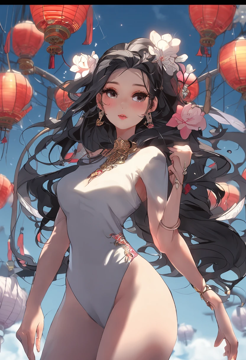 Chinese beauty is in very good shape and wears a bodysuit