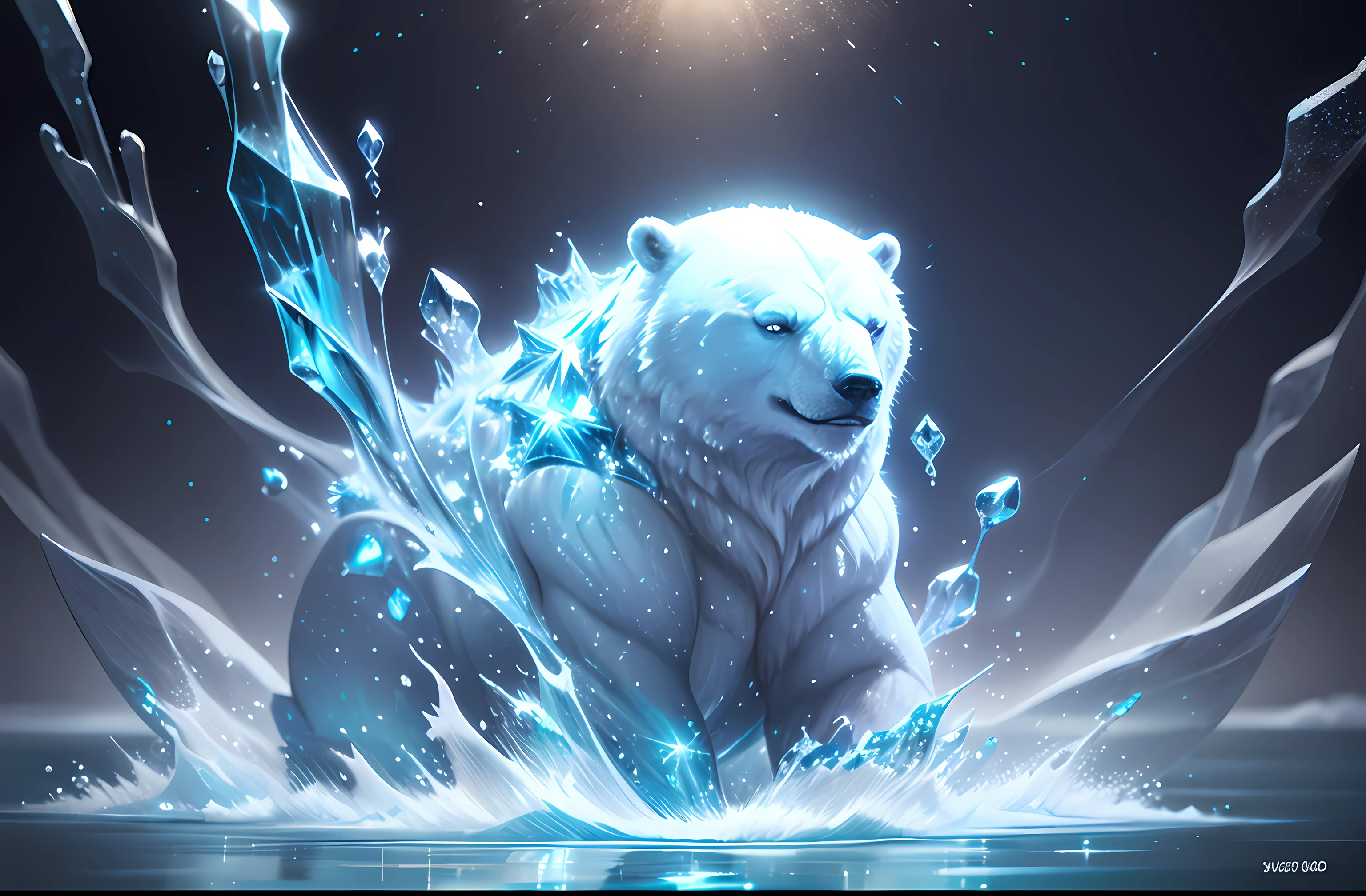 there is a polar bear that is swimming in the water, glitter background, shiny glitter crystals, blue liquid and snow, shiny background, glittering ice, underwater bubbles background, textured turquoise background, water background, sparkling crystals, glitter crystals, frosted texture, luminous sparkling crystals, blue particles, underwater glittering river, beautiful fractal ice background, cold texture, abstract background