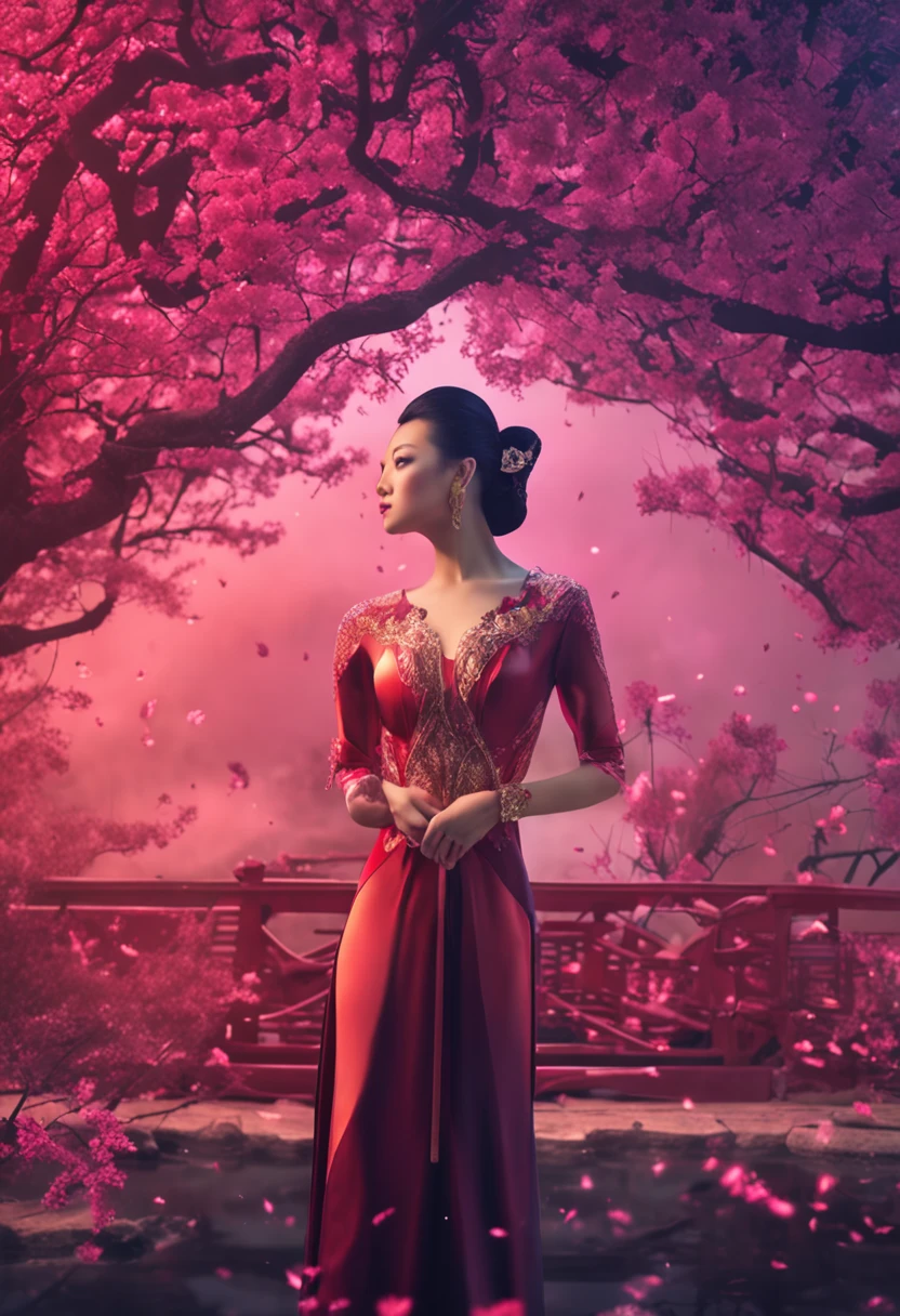 Chinese beauty has a very good figure, wears a one-piece breast dress, and the whole body is shiny