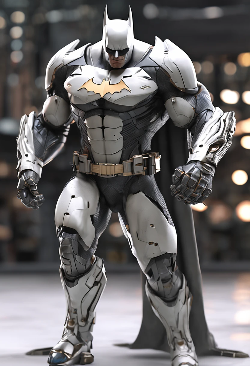 :Realistic white Batman with ox head focus on an advanced cybernetic masterpiece suit, Kinematic, aerodynamic, alta qualidade ::n_desenho de estilo, Low-quality imperfection, boneco, jogo, anime