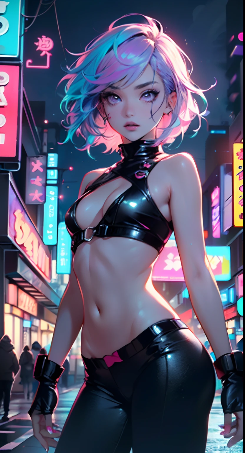 cute little cartoon loli,(((little loli,small tiny body,petite))),(((6 years old))),((extremely cute and beautiful liquid paint hair haired anime girl walking down the street)),
(((flat chest))),saggy breasts,short hair,(((liquid paint hair:1.1,neon purple hair|neon pink hair|neon blue hair|neon aqua hair|purple hair|fuchsia hair|fluorescent blue hair|amethyst hair|neon hair|bright pink hair :1.5,bright hair: 1.3,hair made of paint and defies gravity,thick flowing,paint splatter:1.3,shiny hair: 1.3,vibrant colored hair))),((heterochromia,eye1 purple,eye2 pink,upturned eyes:1.3,perfect eyes,beautiful detailed eyes,rainbow glows ultra-detailed deep pink purple eyes:1.1,gradient eyes:1,finely detailed beautiful eyes:1,symmetrical eyes:1,big highlight on eyes:1.2)),((fat)),(((lustrous skin:1.5,bright skin: 1.5,skin tanned,shiny skin,very shiny skin,shiny body,plastic glitter skin,exaggerated shiny skin))),(delicate detailed fingers,detailed body,detailed arms,human hands),
cute,slutty,seductive,erotic,(((nsfw))),
revealing clothing,show skin,(wearing a Neon color theme clothing:1.3,micro clothes,little clothing,fluorescent and neon clothing,rave fashion,micro crop top,micro skirt,visible thong straps,accessories LED,detailed outfit,detailed clothes),
(dynamic pose:1.0),solo focus,embarrassed,centered,scale to fit dimensions,Rule of thirds,
outdoors,((night view)),(very pretty city neon synthwave,cyberpunk night street Background:1.5,dark sky,thick clouds),((neon lights)),(cyberpunk style,neon lights, (synthwave theme background), lonely street),(((detailed background:1.25))),
(best quality),(high resolution),(sharp focus),(ultra detailed),(extremely detailed),(extremely high quality artwork),8k_wallpaper,(extremely detailed CG 8k),(very fine 8K CG),((hyper super ultra detailed perfect piece)),flawless,(((masterpiece))),illustration,vibrant colors,(intricate),High contrast,Selective lighting,Double exposure,HDR (High Dynamic Range),Post-processing,Background blur,
