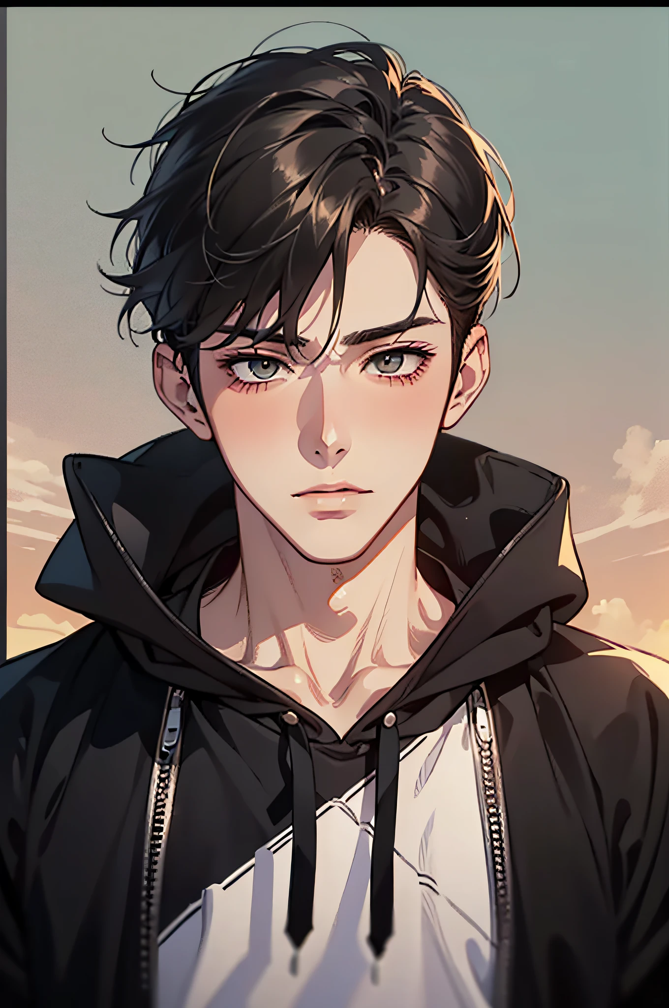 1 boy, jock, 25 years old, boy, universitary, handsome pale, mature, jock young man, smooth red skin, very smooth, Joo-Jae Kyung, teenage boy, black hoodie, sexy, blushing, front face, yaoi. dominator, horny face, intimidating boy, black medium hair, manhwa style, mingwa, BJ Alex, Jinx, sexy, Blushing, dominator, Smooth Contour, Manhwa, bright eyes, front face, 1 boy, manhwa, mingwa style, BJ Alex, Jinx, naturally, manly guy, front face