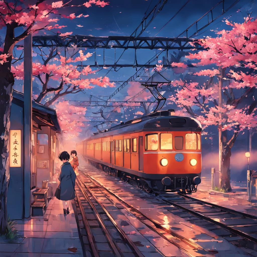 A small train station,Warm,𝓡𝓸𝓶𝓪𝓷𝓽𝓲𝓬,blossoms,China 1960,60's