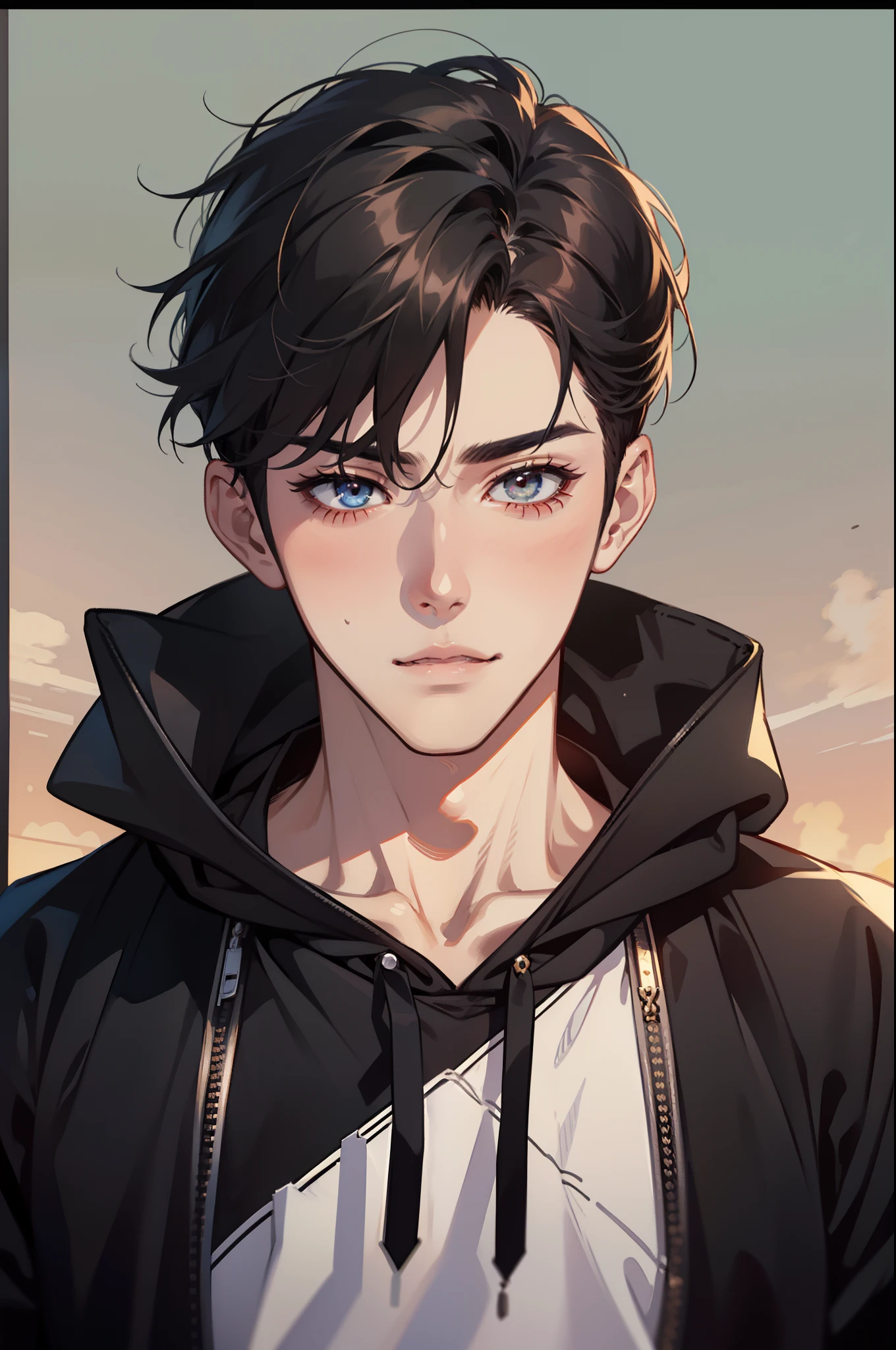 1 boy, jock, 25 years old, boy, universitary, handsome pale, mature, jock young man, smooth red skin, very smooth, Joo-Jae Kyung, teenage boy, black hoodie, sexy, blushing, front face, yaoi. dominator, horny face, intimidating boy, black medium hair, manhwa style, mingwa, BJ Alex, Jinx, sexy, Blushing, dominator, Smooth Contour, Manhwa, bright eyes, front face, 1 boy, manhwa, mingwa style, BJ Alex, Jinx, naturally, manly guy, front face
