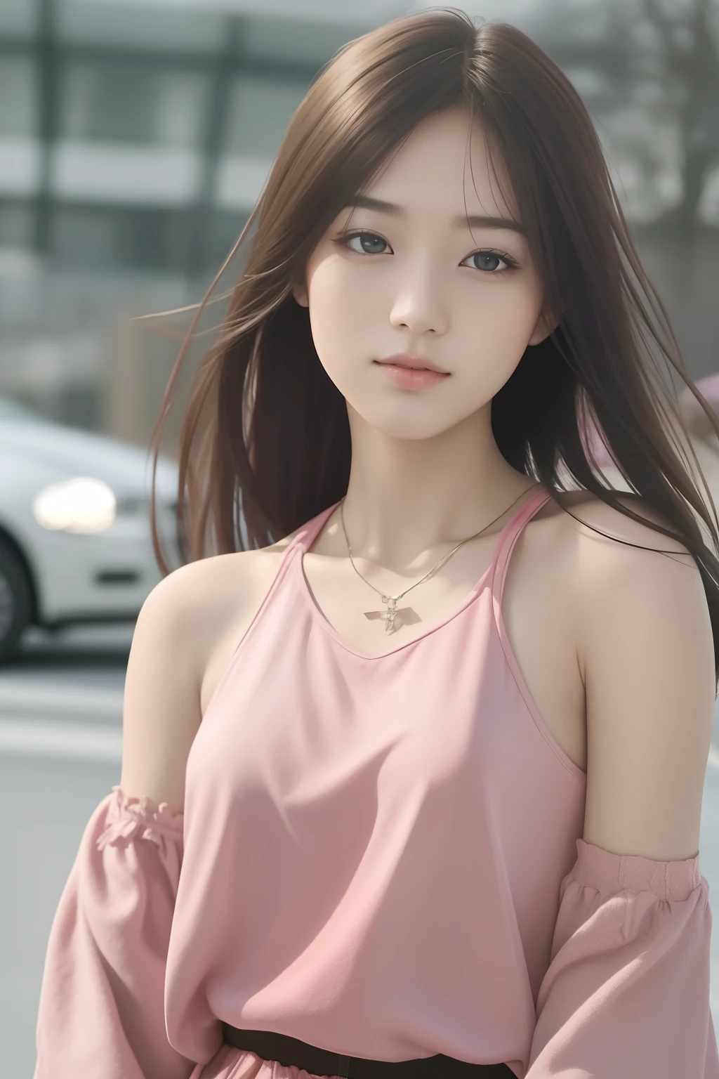 top-quality、tmasterpiece、超A high resolution、(Realistic:1.4)、RAW photo、1 rapariga、cropped shoulders、lighting like a movie、top-quality, tmasterpiece, 超A high resolution, (Fidelity: 1.4), RAW photogr, 1girll,, Pink top, 电影灯光