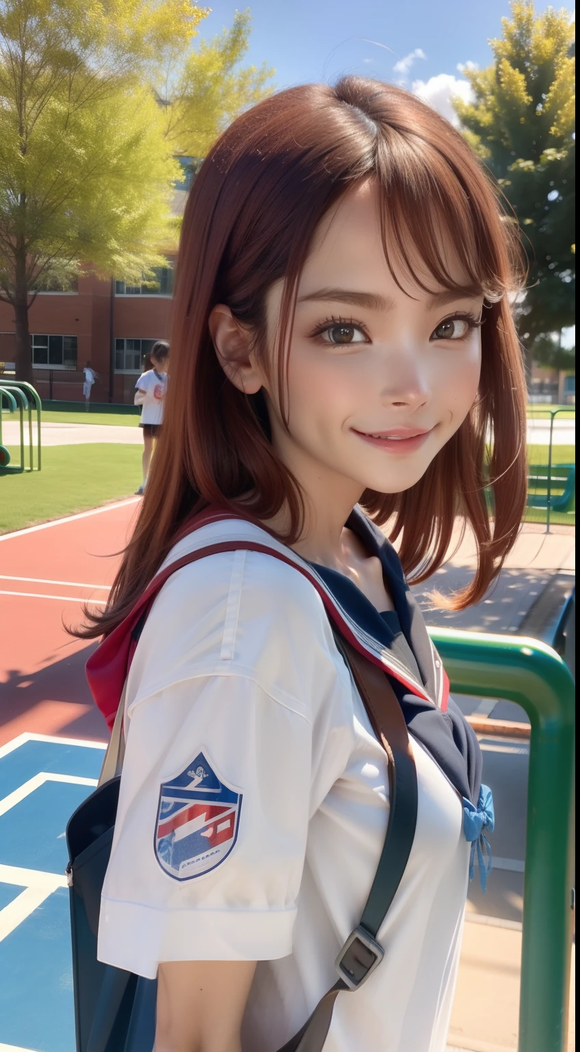 a beauti,On the campus playground,School style,The face is clear,Three-dimensional facial features