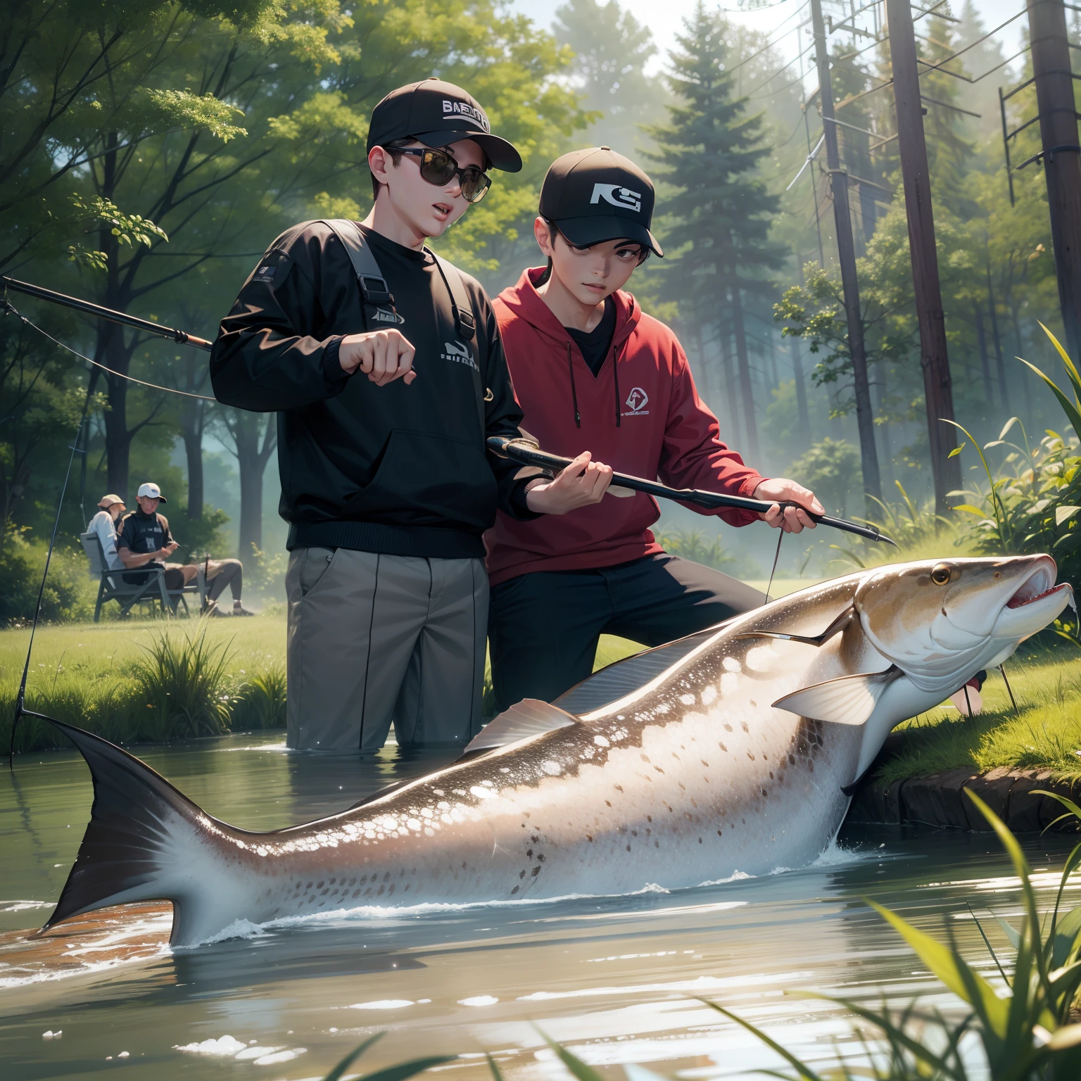 Big catfish captured by fishing rod