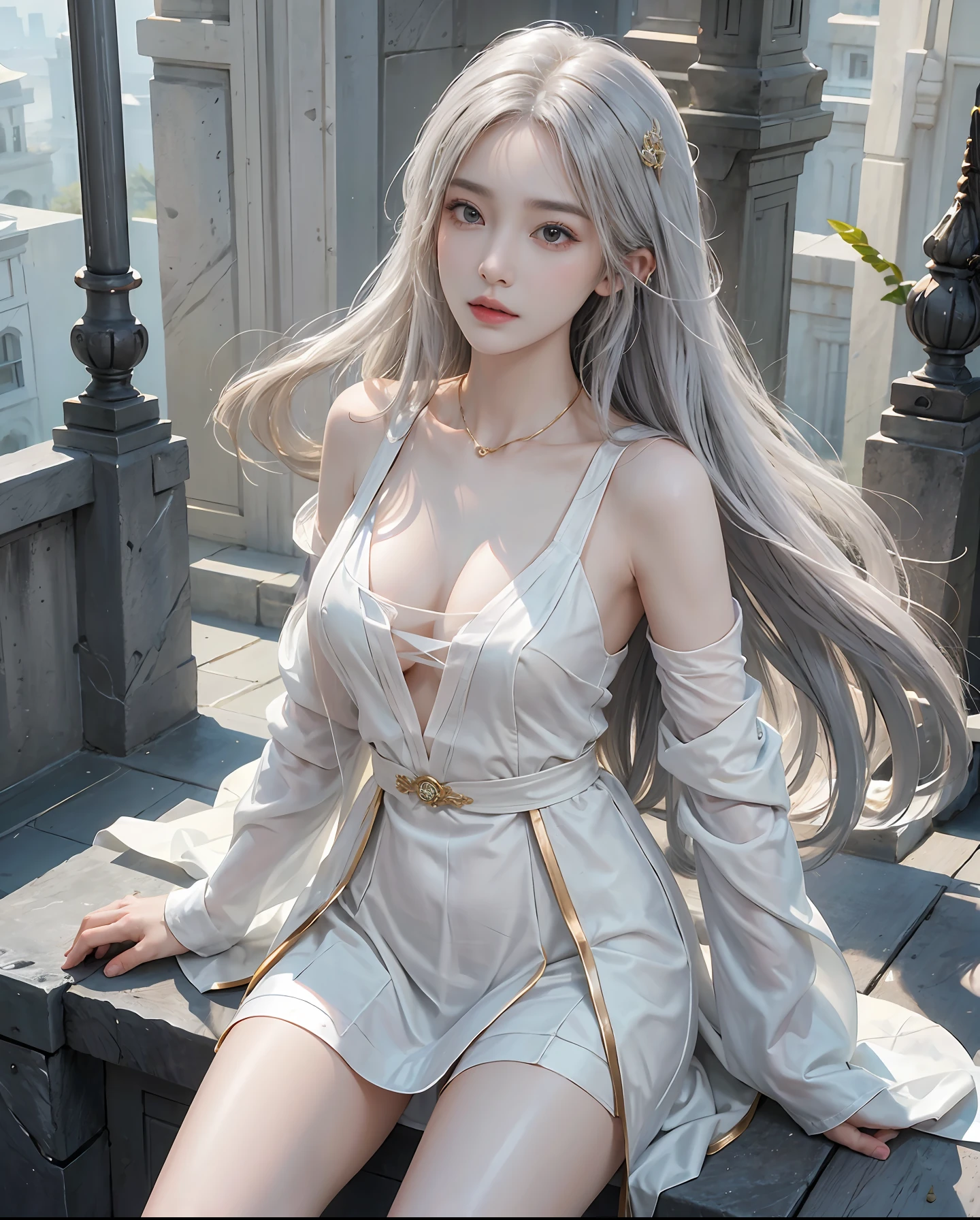 Official art、White Wizard、Girl Stores Power with Magic Wand、Deities々Prayers and soft light、light temple、Magic Library、The essence of magic is left behind、Finish like a photo、Eyes are on the viewer、(Beautiful woman in white mage clothes with open chest)、PerfectNwsjMajic,(masterpiece、top-quality、top-quality、Official art、Beautifully Aesthetic:1.2)、(1girl in)、ighly detailed、colourfull、highestdetailed、Official art、Unity 8k壁纸、ultra-detailliert、Beautifully Aesthetic、((Beautiful face in detail))、masterpiece、top-quality、(Zentangle、a Mandala、Tangles、Entanglement)、Holy Light、pure、Beautiful ornaments、There are also resilient messages, Overcoming and hope. Breasts are small and B size、A slender、The chest is open、Eyes are double(A detailed eye), Beautifully detailed、Hair that flutters in the wind、high-heels、Gold Anklet、Maroon Gradient Hair Color、