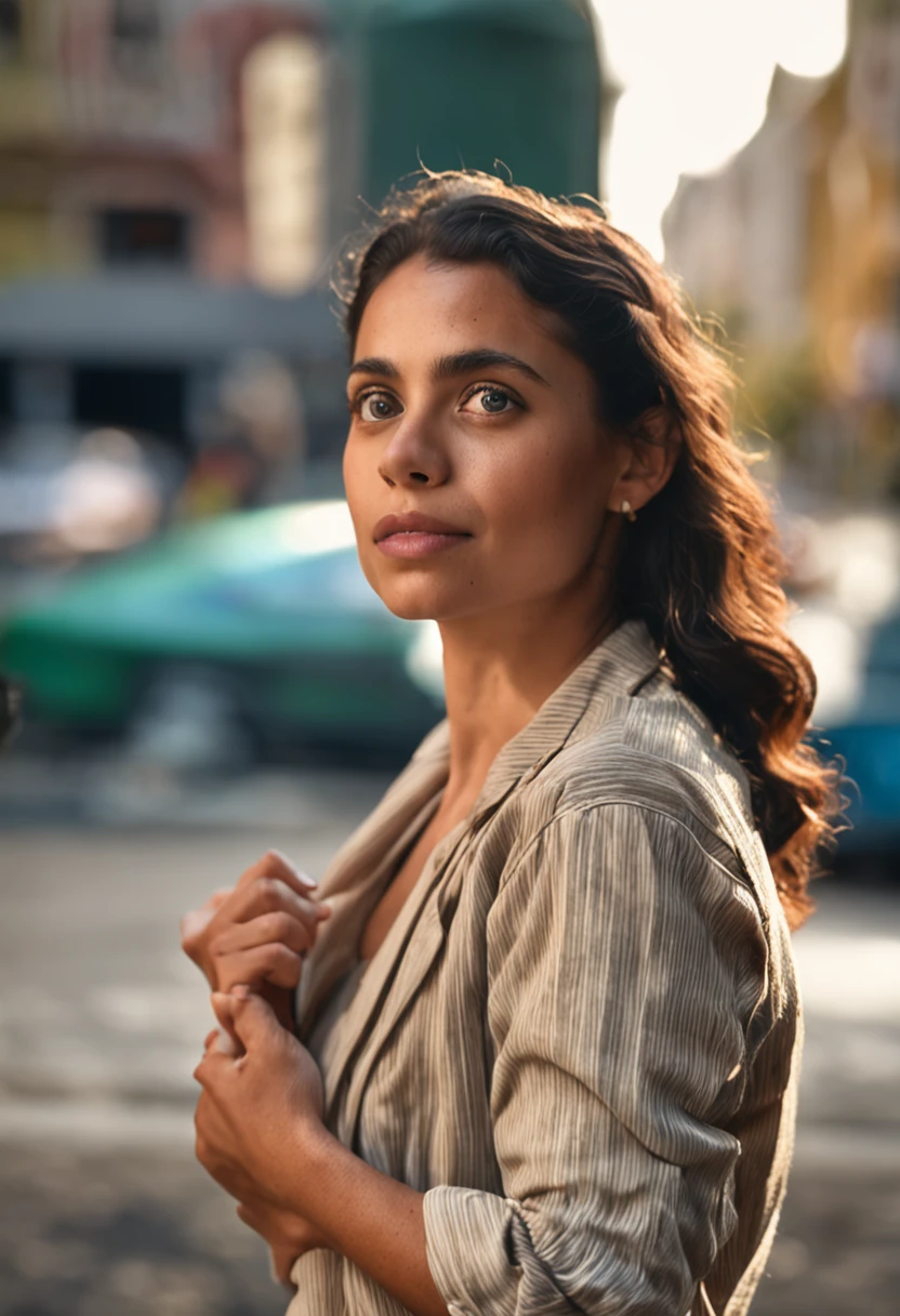 melhor qualidade, foto realista, 4k, linda garota morena, olhos verdes, rosto lindo perfeita, peito pequeno, pele clara,::n_feia