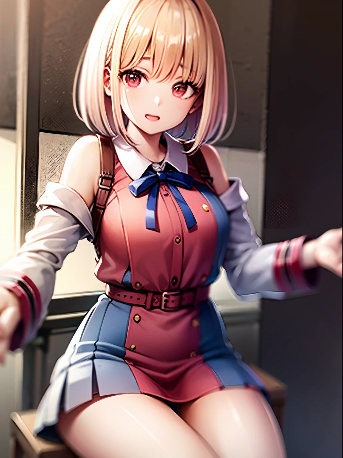masterpiece, best quality, kyoko \(rcg\), <lora:rcg_kyoko-10:0.7>, Beautiful Art Style, 1girl, young woman, red panties, adroit, Alphonse Mucha, arms behind her back,<lora:64x64v3:1> Pixel art, Isometric,