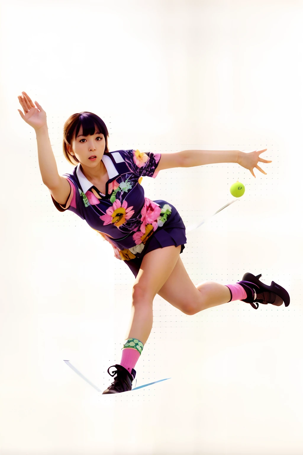 There is a woman playing tennis in the air, Yayoi Kasuma, mao hamaguchi, makoto kano, juri misaki, mamimi samejima, ryuta ueda artwork, shigenori soejima illustration, tsugumi ohba, kentaro miura art, itsuko azuma, Yasumoto Oka