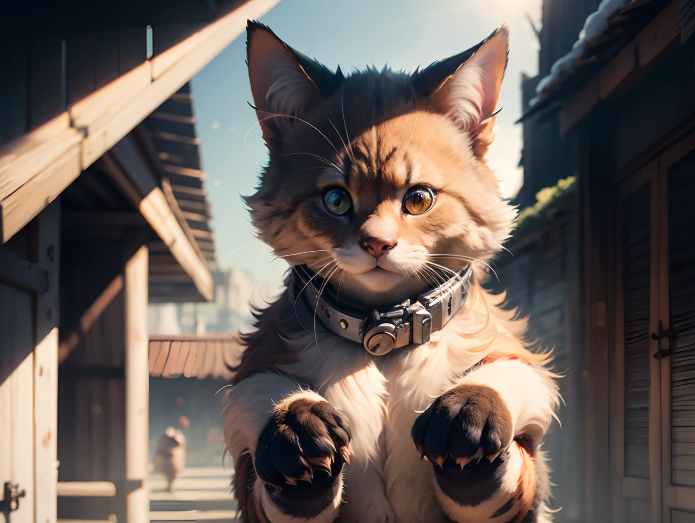 mechs,RAW photo, hyper HD, Digital SLR, High quality, Realistic, photograph realistic, DreamlikeArt, Lens flare, Upper body, view the viewer, Animal focus, Furry, fur set, 1girll, Cute, kawaii, Lovely, fur, Fur head, Narrow waist, Animal ears, clawed paws, paw shoes