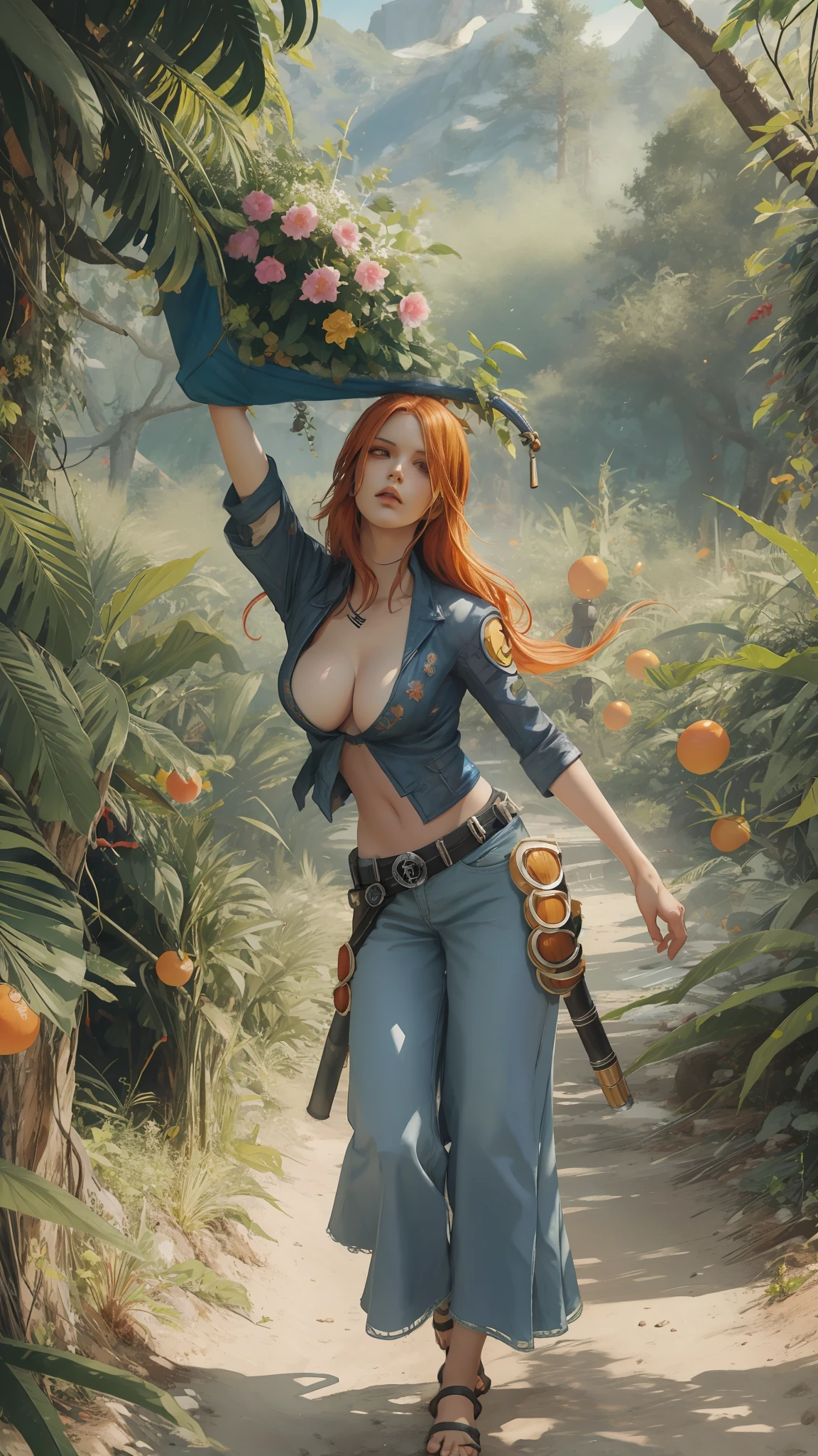 league of legend，Cross the line of fire，final fantasy，One Piece，Naruto，Plants vs Zombies，Realistic graphics，Photo-level quality，8K ultra-clear picture quality，long hair girl，large tities，Crop topping，exposed。