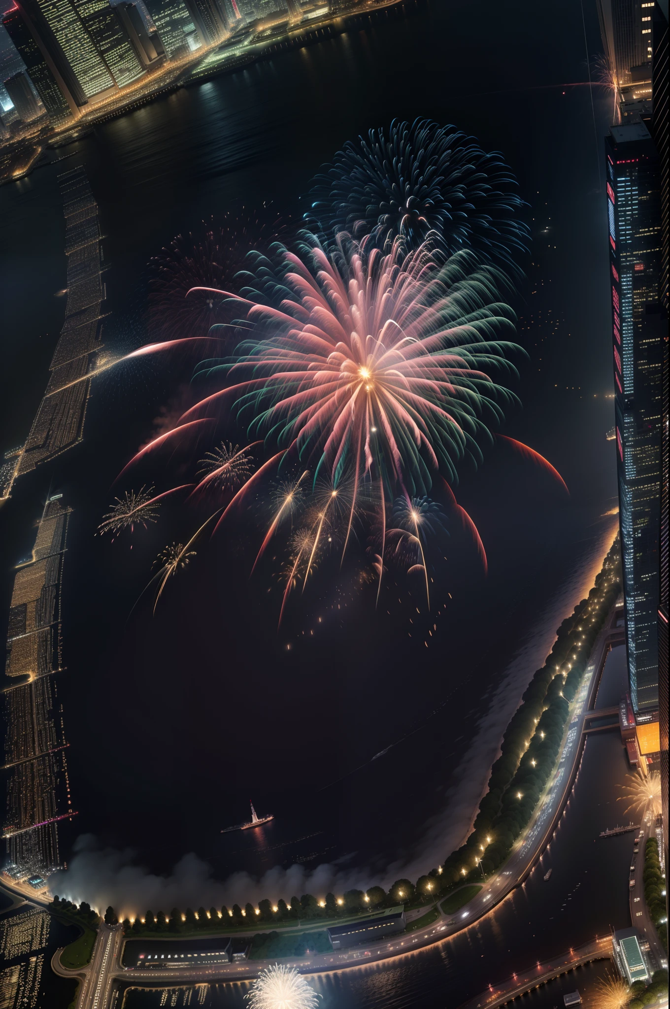 Fireworks seen from the sky、Tokyo Bay、