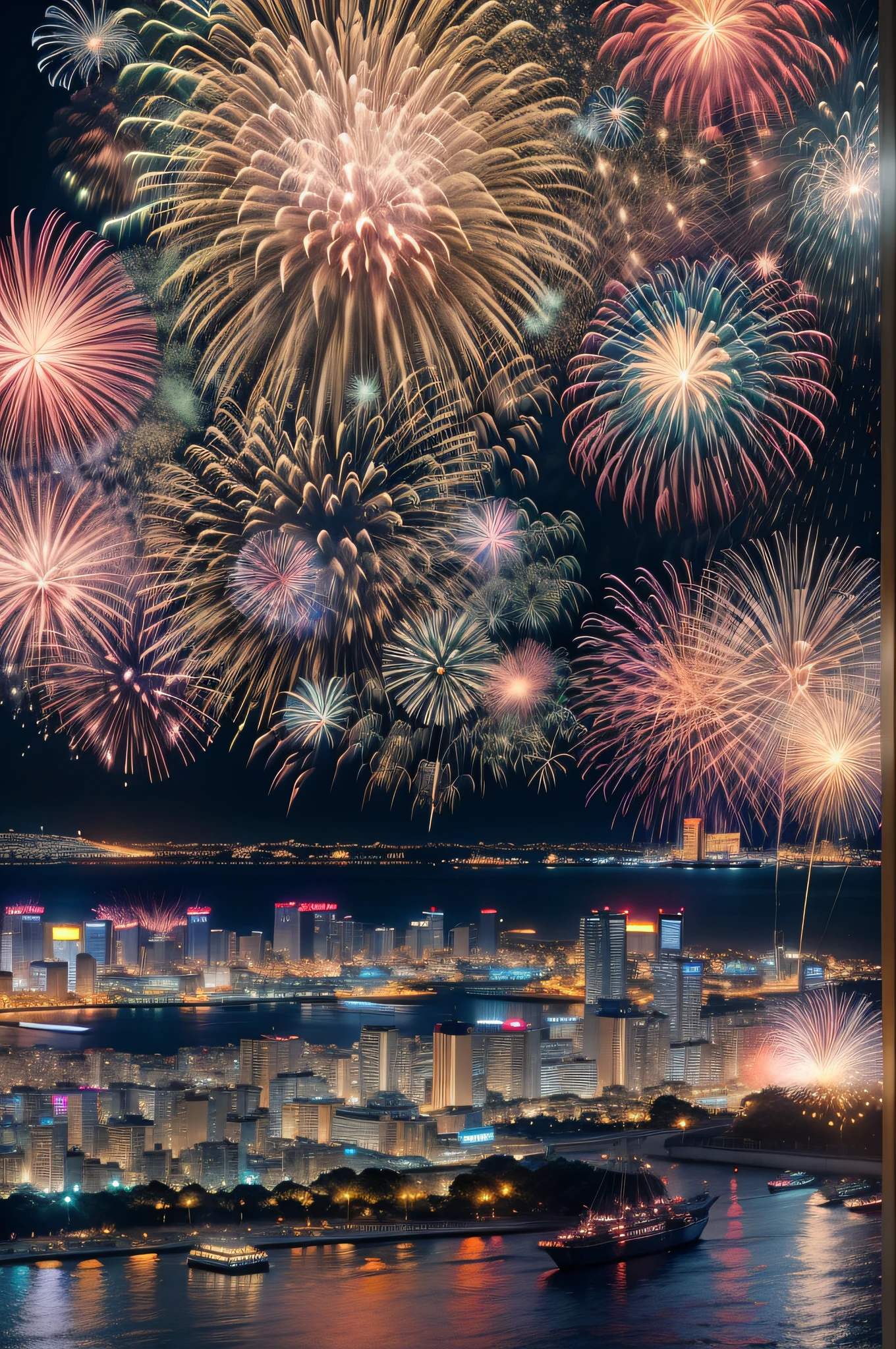 Fireworks seen from the sky、Tokyo Bay、