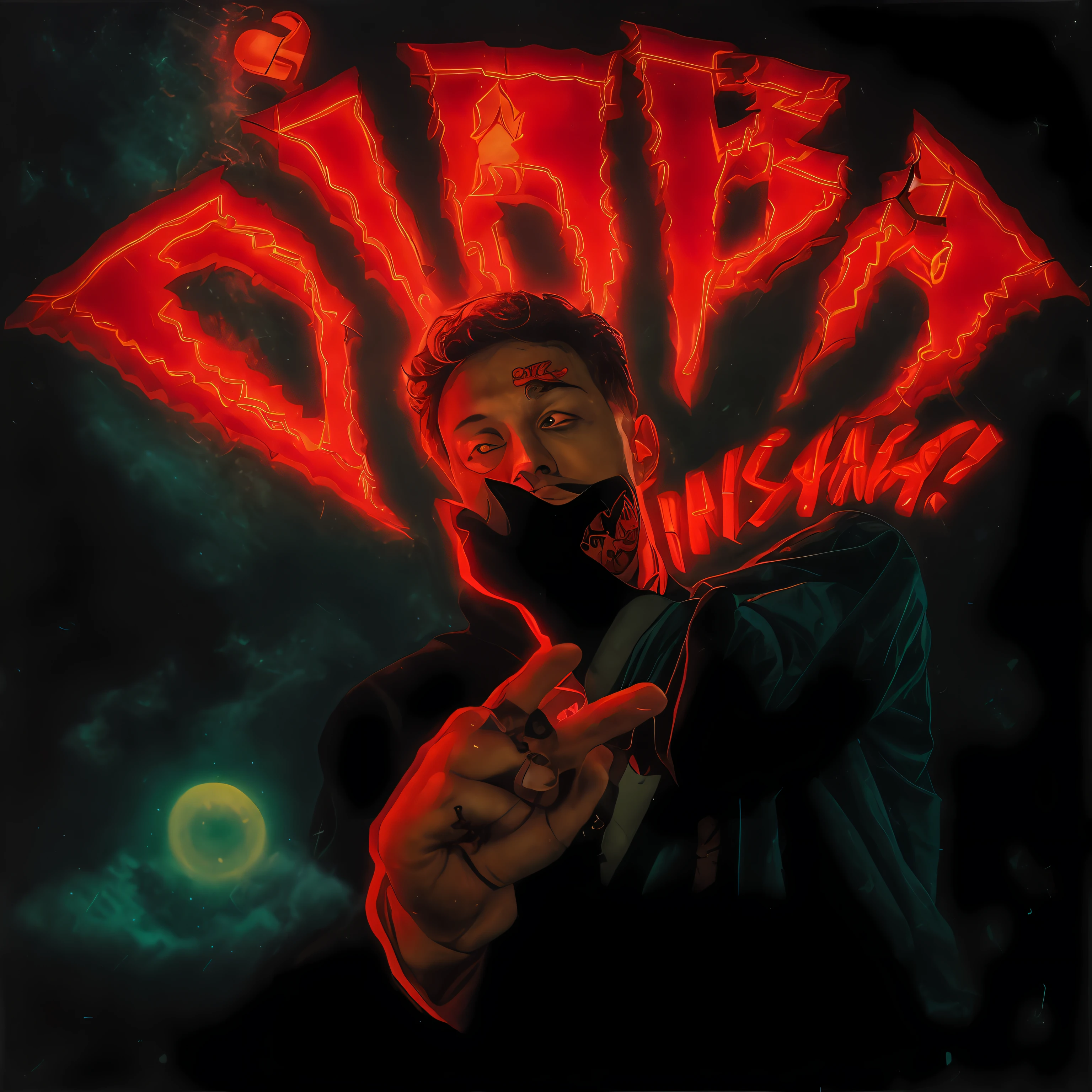 There is a man who is pointing at something with a sign, Album art, album cape!, Arte Promocional, new album cover, devilish, bladee from drain gang, album cape, album cape, inspirado em Zhu Da, chuvabak, arte oficial, Obunga, fanart oficial, inspirado em Yanagawa Nobusada, diabolus in musica