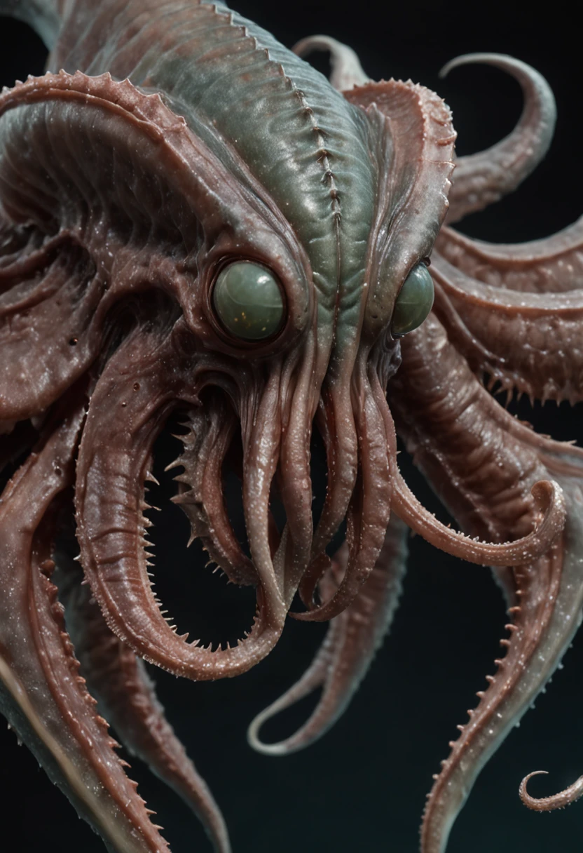 8K, Super detail, ccurate, Best quality, Masterpiece, Super detail, High details, High quality, Best quality, A high resolution
,nigth,darkly,raiden,Cthulhu,Monster,Fish,tentaculata,The whole body is the eyeball,Black seawater,Recife,swell sea