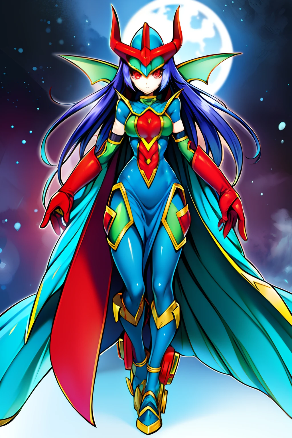 Digimon,Ranamon,Monster Girl,helmet,(Hairless),Green skin,Red eyes,mitts,blue skinsuit,Fins,Dutch angle,clothing cutout,side cutout,anklet,Digimon