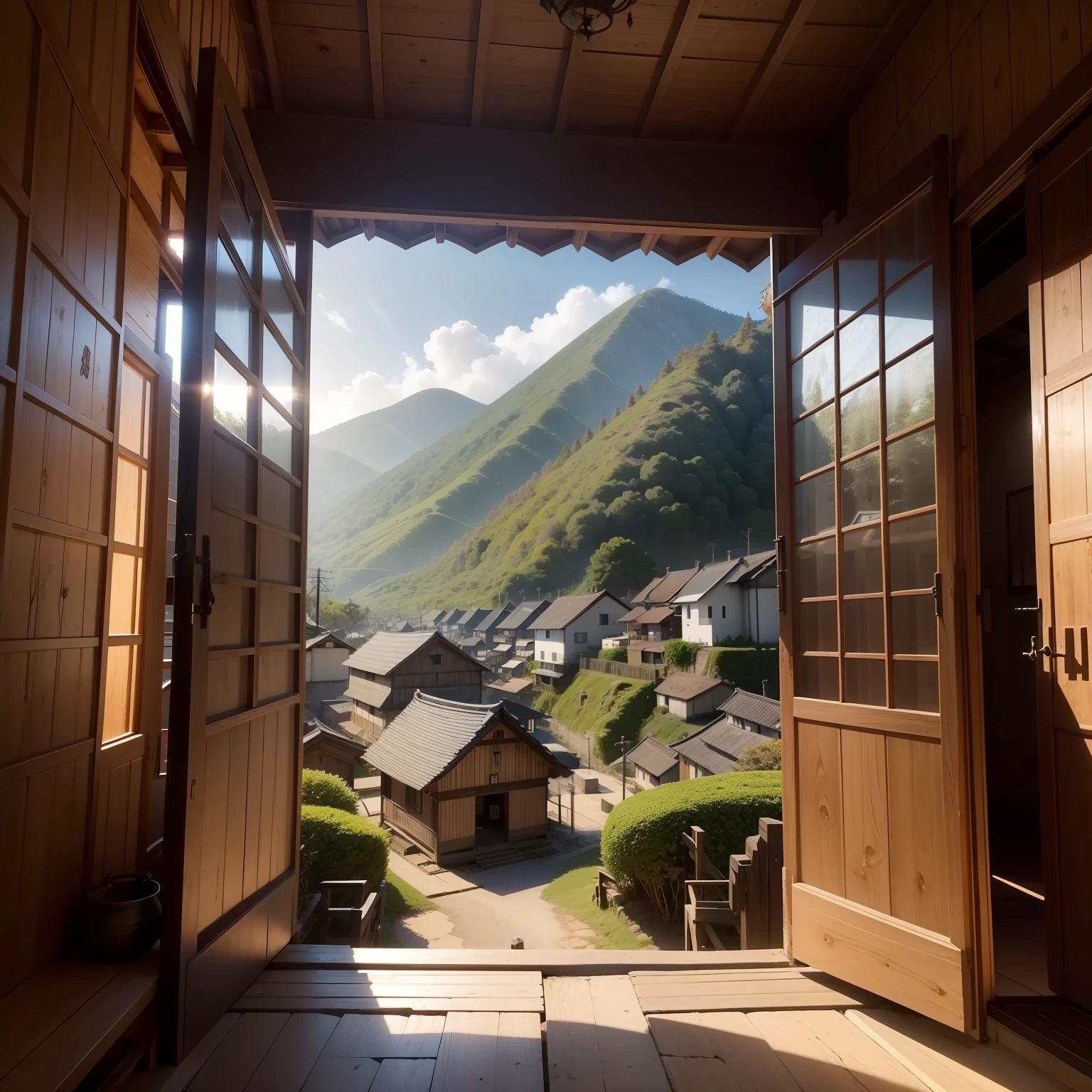 In a remote corner of Japan, repousa uma aldeia pitoresca que parece ter sido esculpida por pinceladas cuidadosas da natureza. Traditional houses of Japanese architecture line up harmoniously along the cobbled streets, Each telling stories ancient and rooted in the culture of the Earth. Ao entrar na aldeia, The sense of a world apart intensifies, and the scenery is dominated by the majestic mountain that rises gracefully in the background. Seu pico toca as nuvens, and the steep slopes seem to defy even the bravest adventurers.

Ao final de cada dia, when the sun begins its slow dip on the horizon, The sky turns into a tapestry of depth, tons vibrantes. Os raios dourados do sol beijam suavemente as montanhas e as casas, paint the scenery with a color palette that evokes an almost magical serenity. A aldeia, framed by this ethereal beauty, ganha vida de maneira ainda mais encantadora, as the long shadows extend and the silence of the night begins to settle in.

It's in that fleeting moment, quando o dia se despede e a noite se aproxima, that the village reveals its true essence. It's as if every stone in the cobblestone streets and every sloping roof is steeped in centuries of shared stories and accumulated experiences. A montanha, por sua vez, remains a silent guardian, watching with tranquility the lives that unfold at his feet.

Nessa encantadora aldeia, where the past and the present dance in harmony, The quiet rhythm of everyday life is interrupted only by the gentle whisper of the wind and the joyful laughter of the locals. Cada canto oferece uma vista da beleza natural, A window into the rich culture that has flourished in this hidden retreat. e, as the last light of day dissipates, a majestosa montanha continua a desempenhar seu papel de sentinela, keeping the secrets and dreams shared by generations.

this village is more than just u