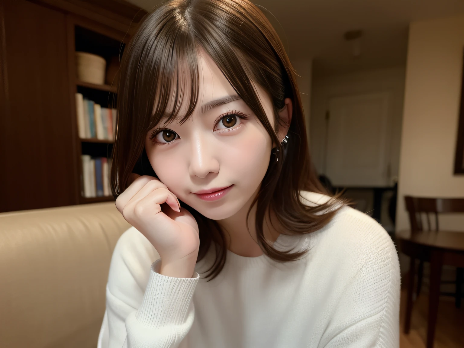 Woman in plain clothes posing in living room、Harsh flash photography、Young beautiful gravure idol、[photos realistic]!!,Candid flash photography、magnifica、Masa Nakayama、flash photo、Sui Ishida、Do not copy hands、adult lady