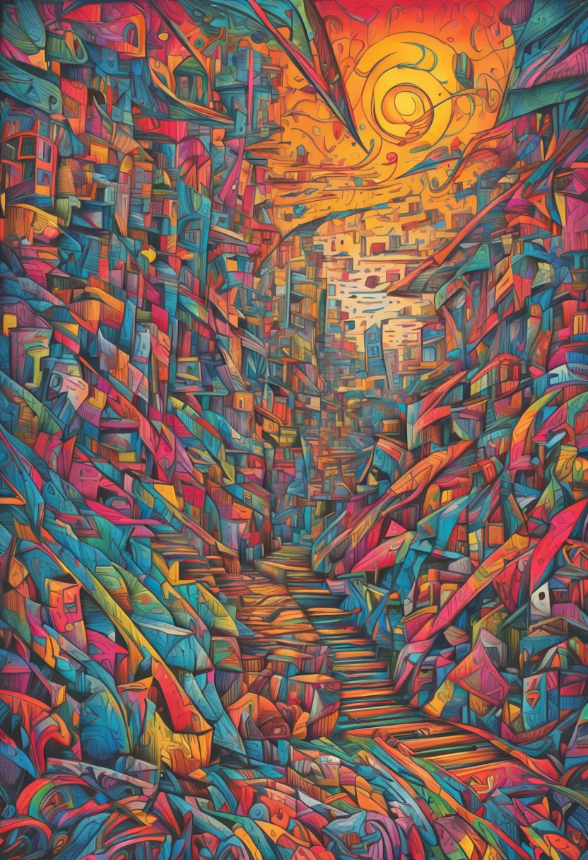 scribbles,Paint painted by a psychopath,cubismo,abstracted,paradis,Color foul,puzzle,drawn with colored pencils