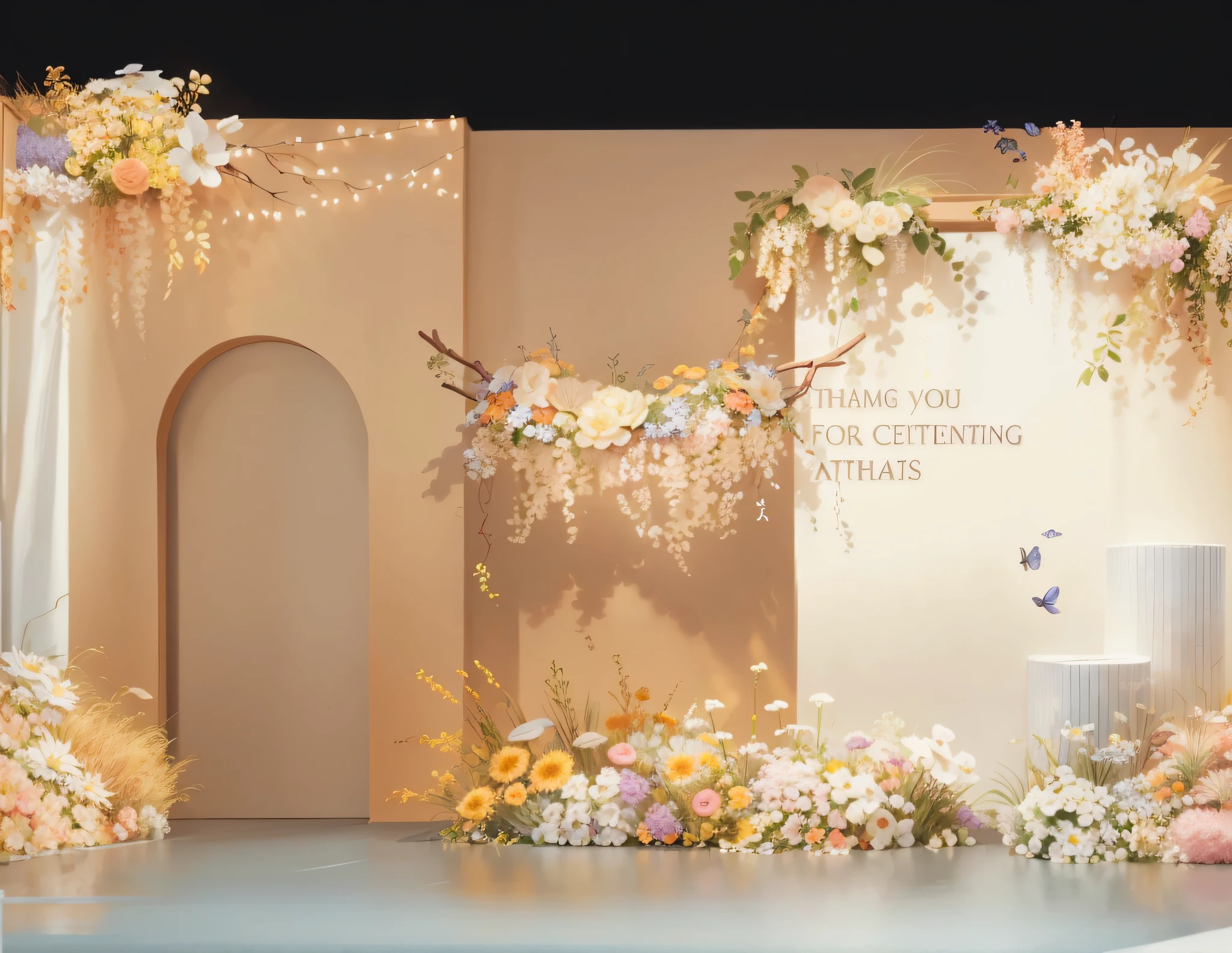 (((foster and partners,artist impression,artistic impression,Hamish MacDonald,Carey Morris,David Brewster,Higher detail illustration,Helen Berman,illustratio,A detailed illustration,Nick Fudge,Warren Mahi,artist impression))),Wedding design,Renderings,3Drenderingof,lot of flowers,small flower,Light