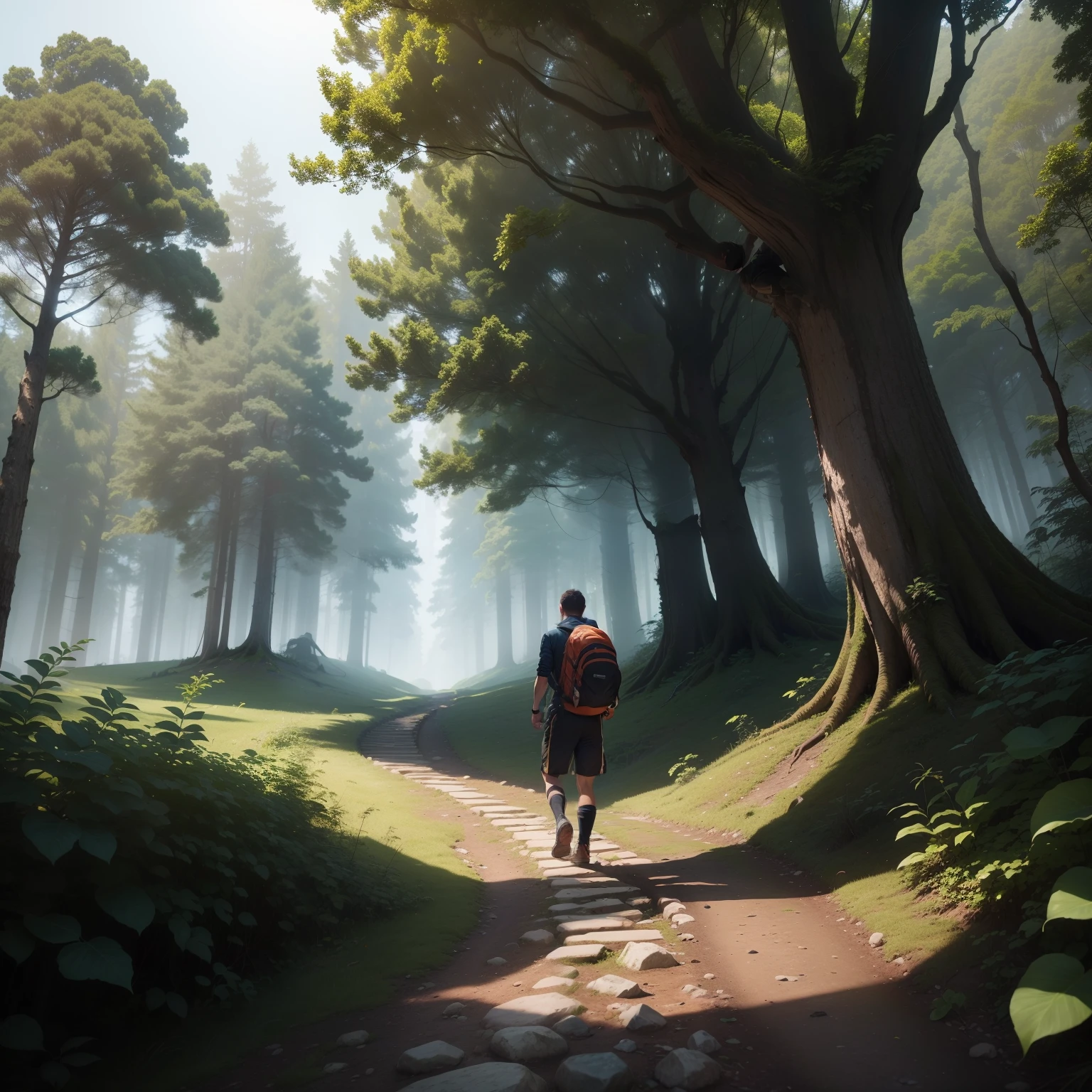 Determinado e corajoso, The young man sets himself the task of climbing a trail that rises steep and challenging before him. Every step is a battle against gravity and rugged terrain. A trilha, surrounded by dense vegetation that seems to embrace it with leaves and branches, It requires him to face natural obstacles that arise as silent witnesses to his journey. The roots of the trees intertwine in the path, challenging your progression, while the slippery stones seem to conspire to stop him from advancing.
A cada nova curva do caminho, o jovem enfrenta um novo desafio, and his determination is visible in his tense muscles and concentrated breathing. The sweat that accumulates on his forehead and calloused hands are marks of the tireless effort he invests in this climb. No entanto, His expression reveals more than mere physical determination; It's a reflection of the internal struggle he also faces.
Each difficult stretch of the trail echoes on its inner journey, reflecting the search for answers that transcends the limits of the visible. The dense vegetation seems to personify the mental and emotional challenges he needs to overcome. The trail becomes a metaphor for his quest for understanding and enlightenment, tanto dentro de si mesmo quanto nas maravilhas da natureza ao seu redor. Com cada passo, it's rooted in the moment, Connecting with the Earth as you move forward in your relentless search for answers that will fill the voids of your soul.