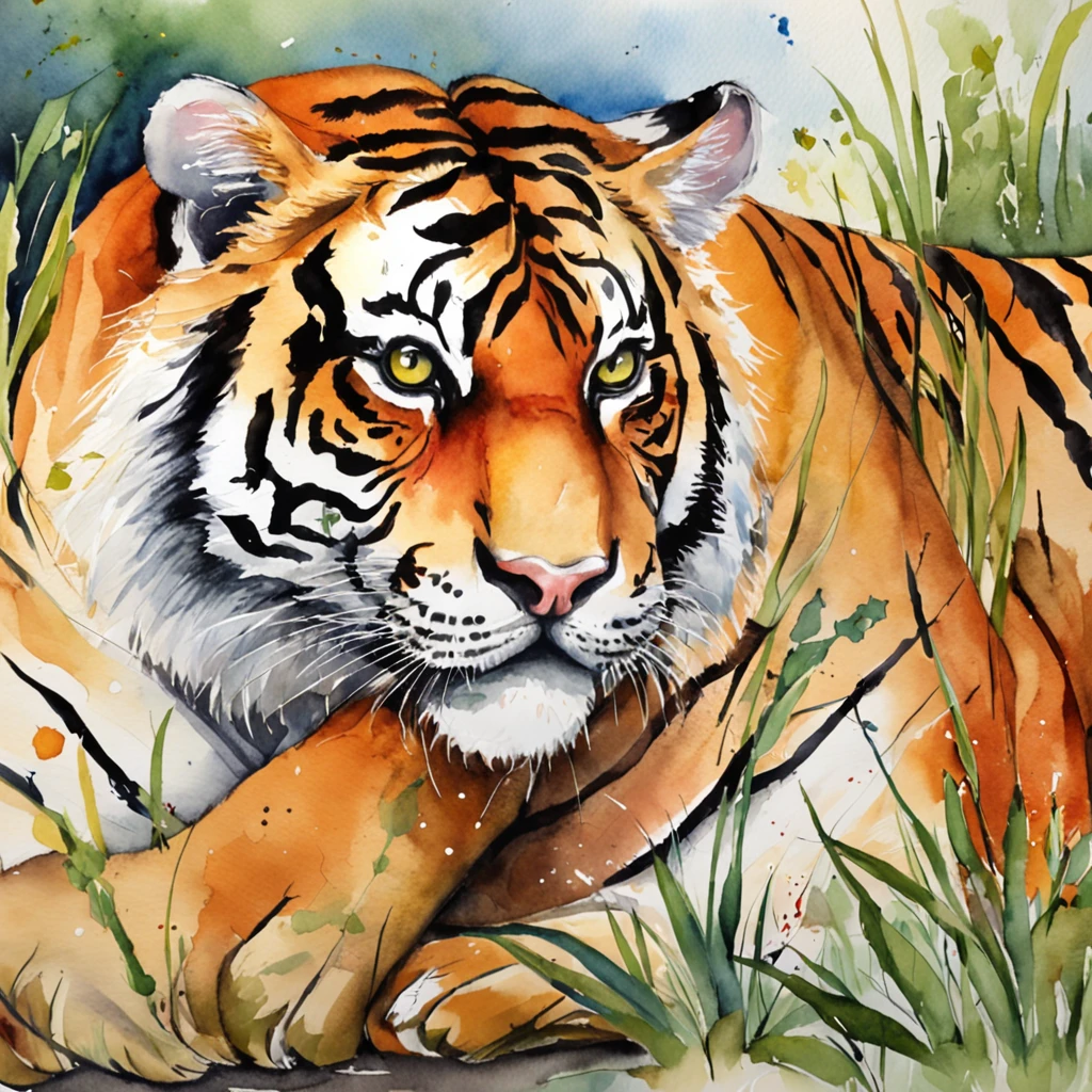 happy tiger with bull
