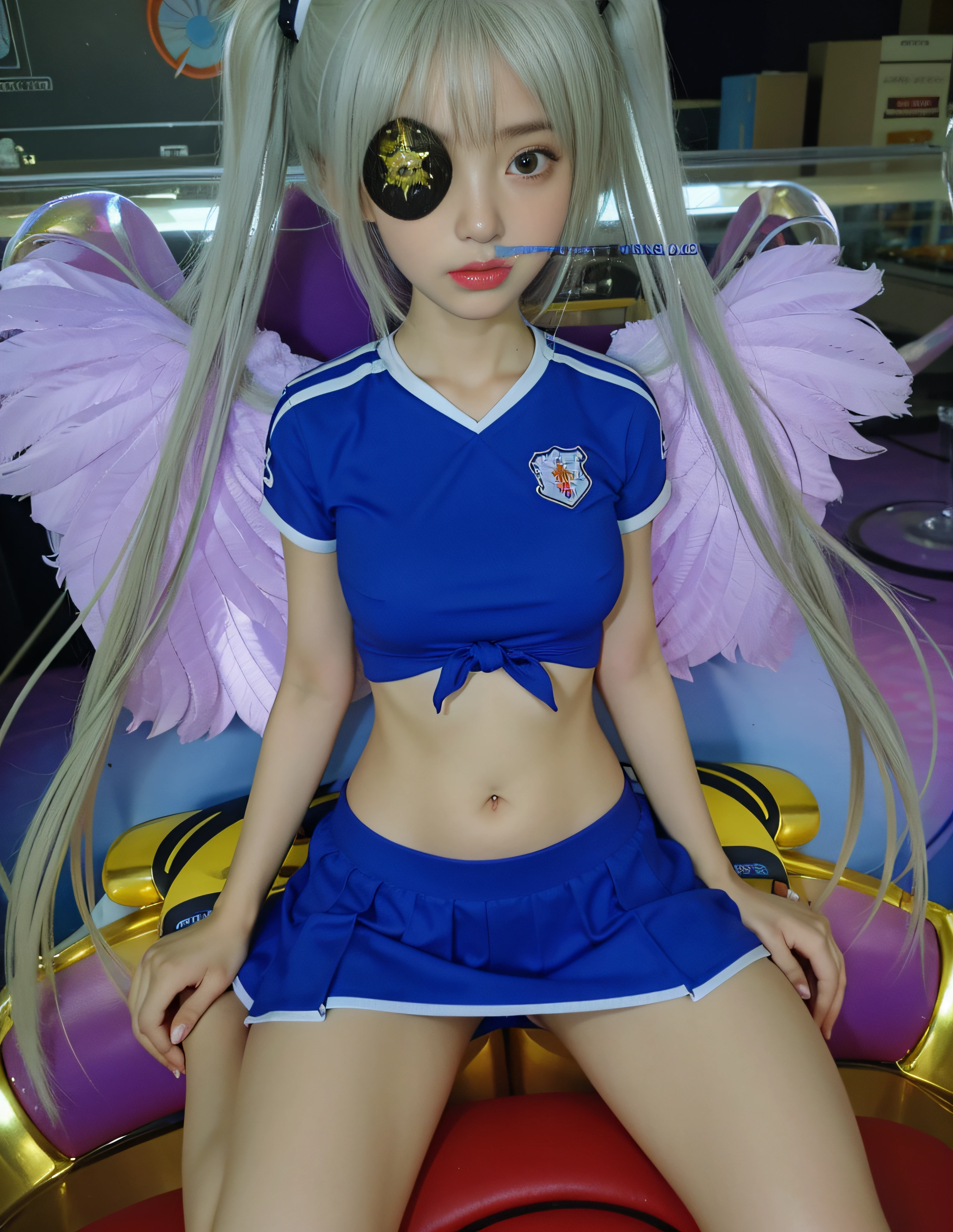 Anime girl with long hair and blue dress sitting on a red couch, usando halo de anjo, Anime estilo 3D, render de uma anime 3d bonito, 3d menina, Loli, Ahegao - jogo, No jogo, magic school uniform, Captura de tela do PC, menina bonita dodo ciborgue, nanogirlv 2, No jogo, menina android perfeit