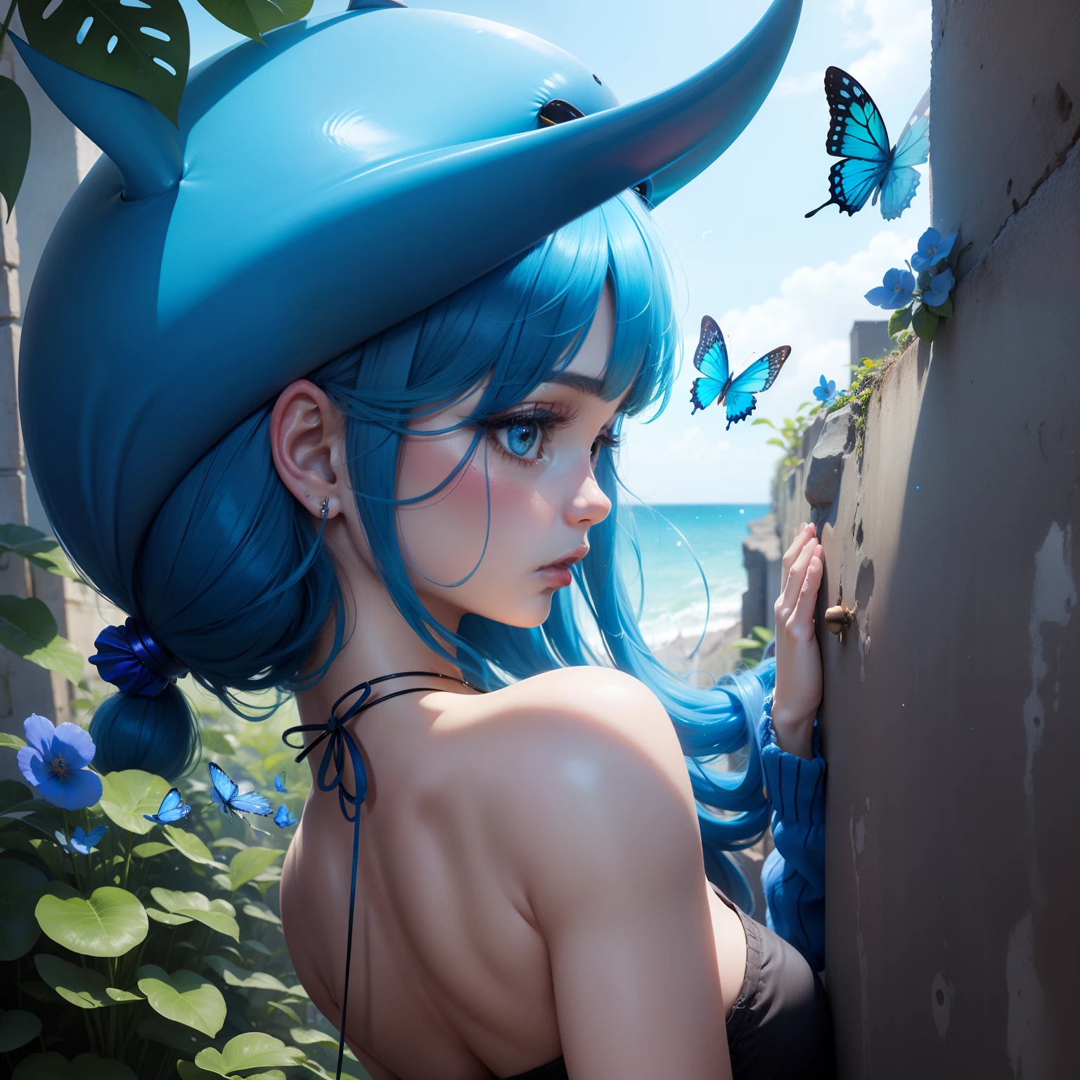 blue whal mixed with blue butterfly