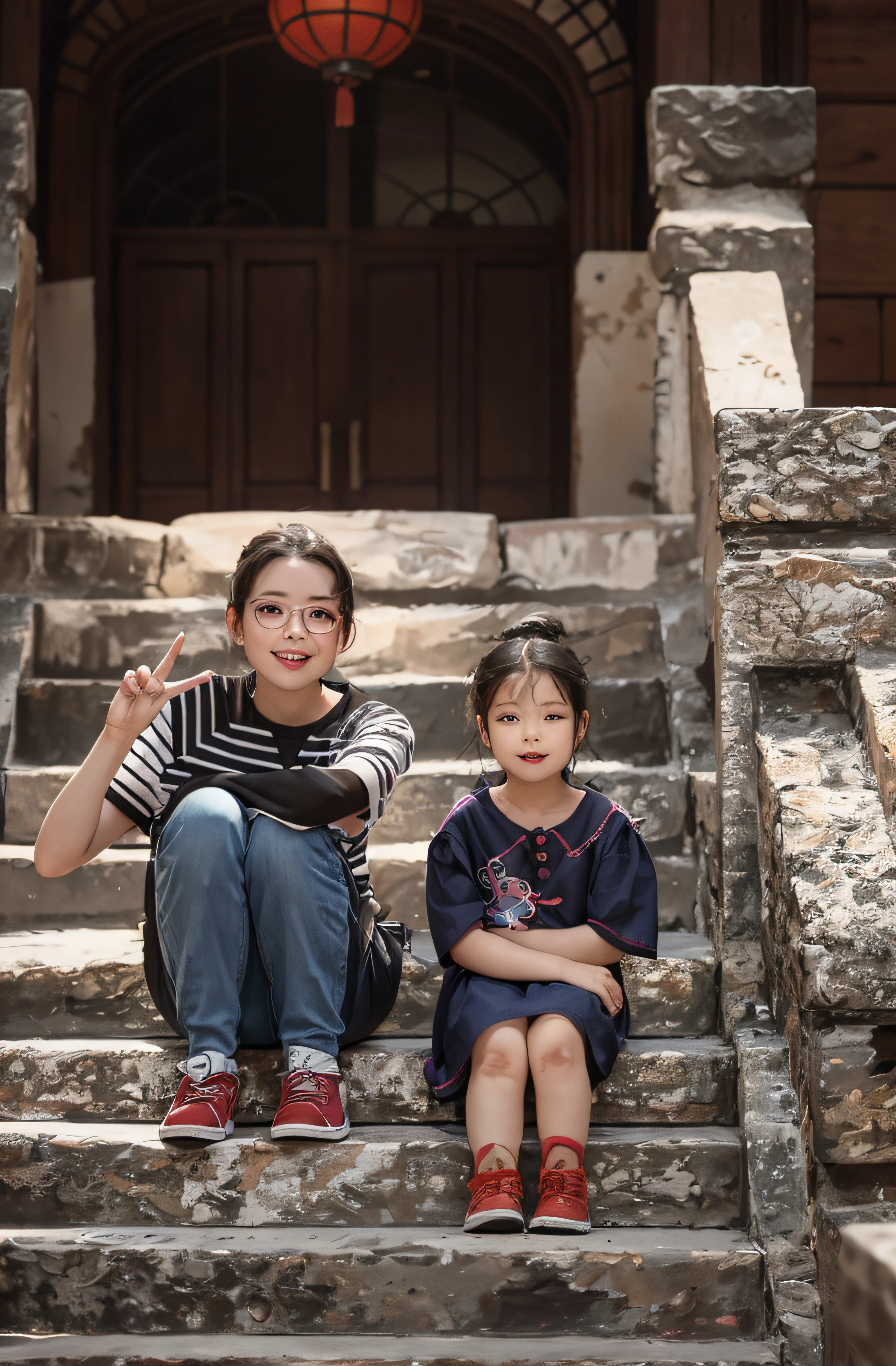 Little girl with glasses, adolable, largeeyes, 2.5D rendering, Coloring, Beautiful outfit, Fine facial features, Disney style,ssmile,ChineseGirl,Asian little girl