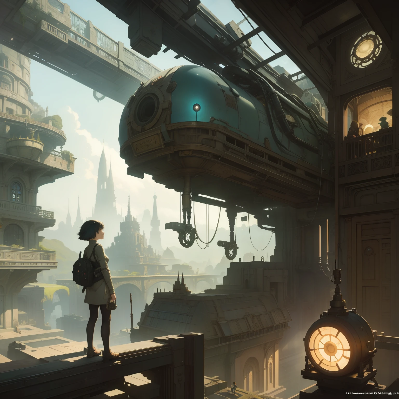 Shaun Tan, Maurice Sendak, Maxfield Parrish, animesque　wondrous　strange　Whimsical　Sci-Fi Fantasy　Girl in the machine　A connected world　Consciousness modification　Go back in time　domino