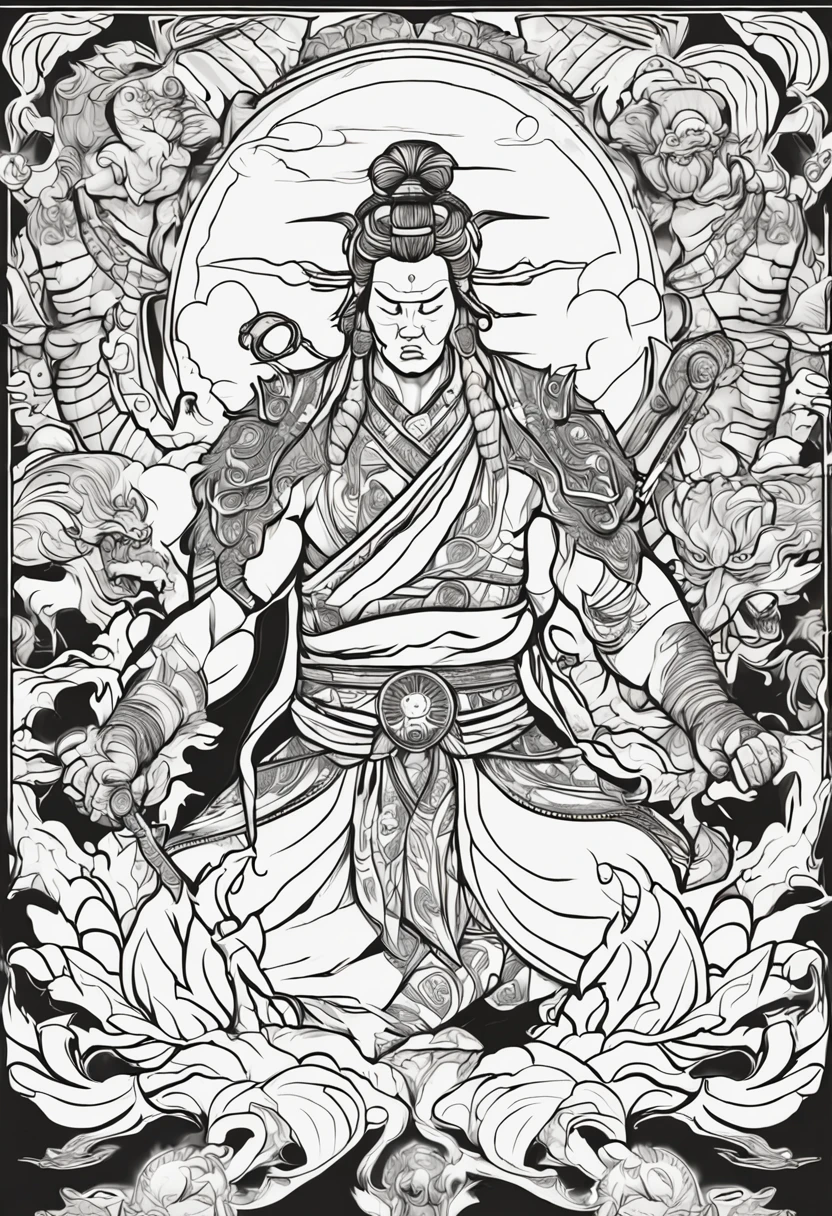 black line　fujin　coloring book　Back white