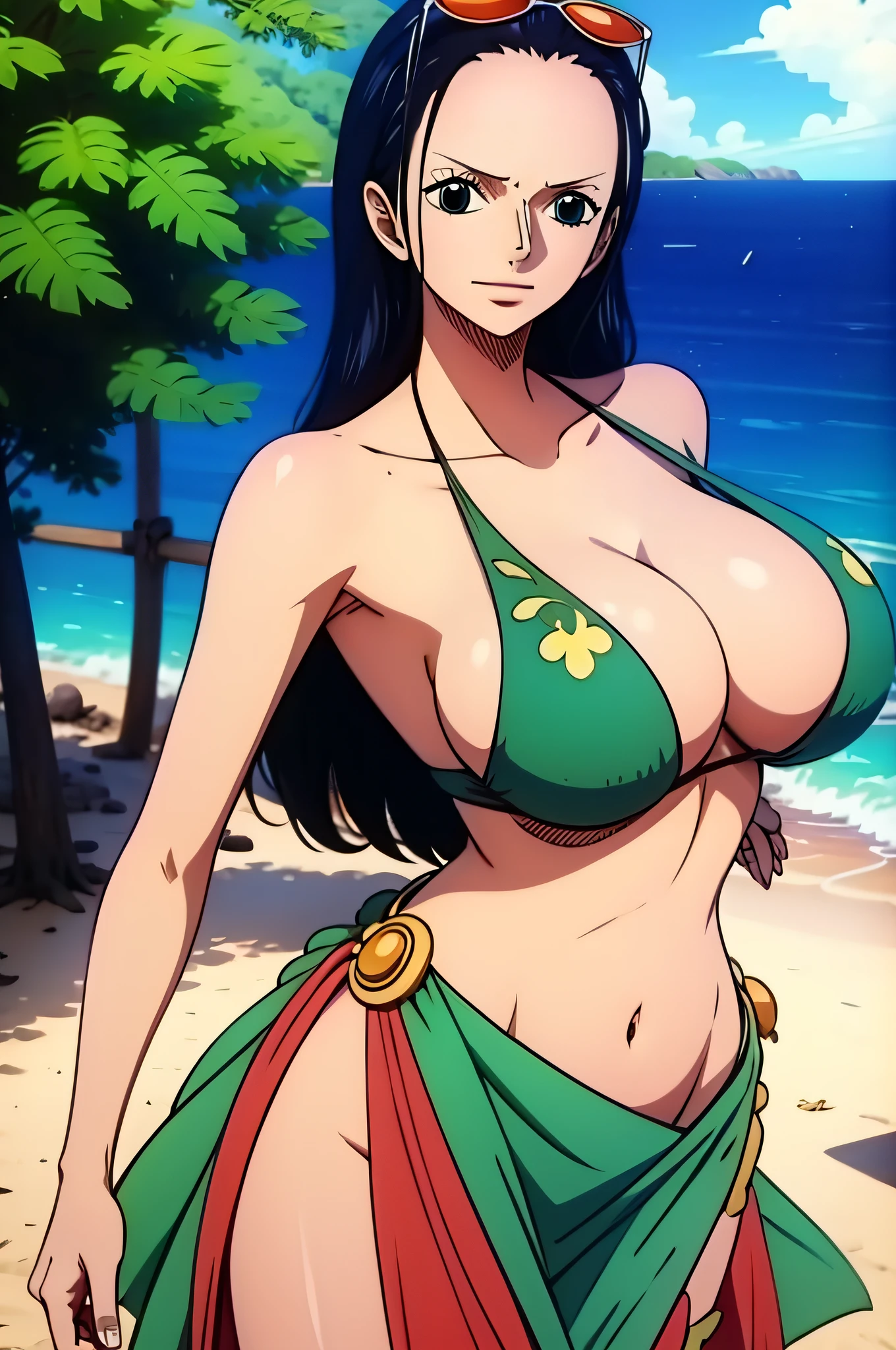Robin de One Piece, sexy pose, Indien , Saree, Saris rouge, 8k, Anime, plage, gros boob, gros cul, look sexy