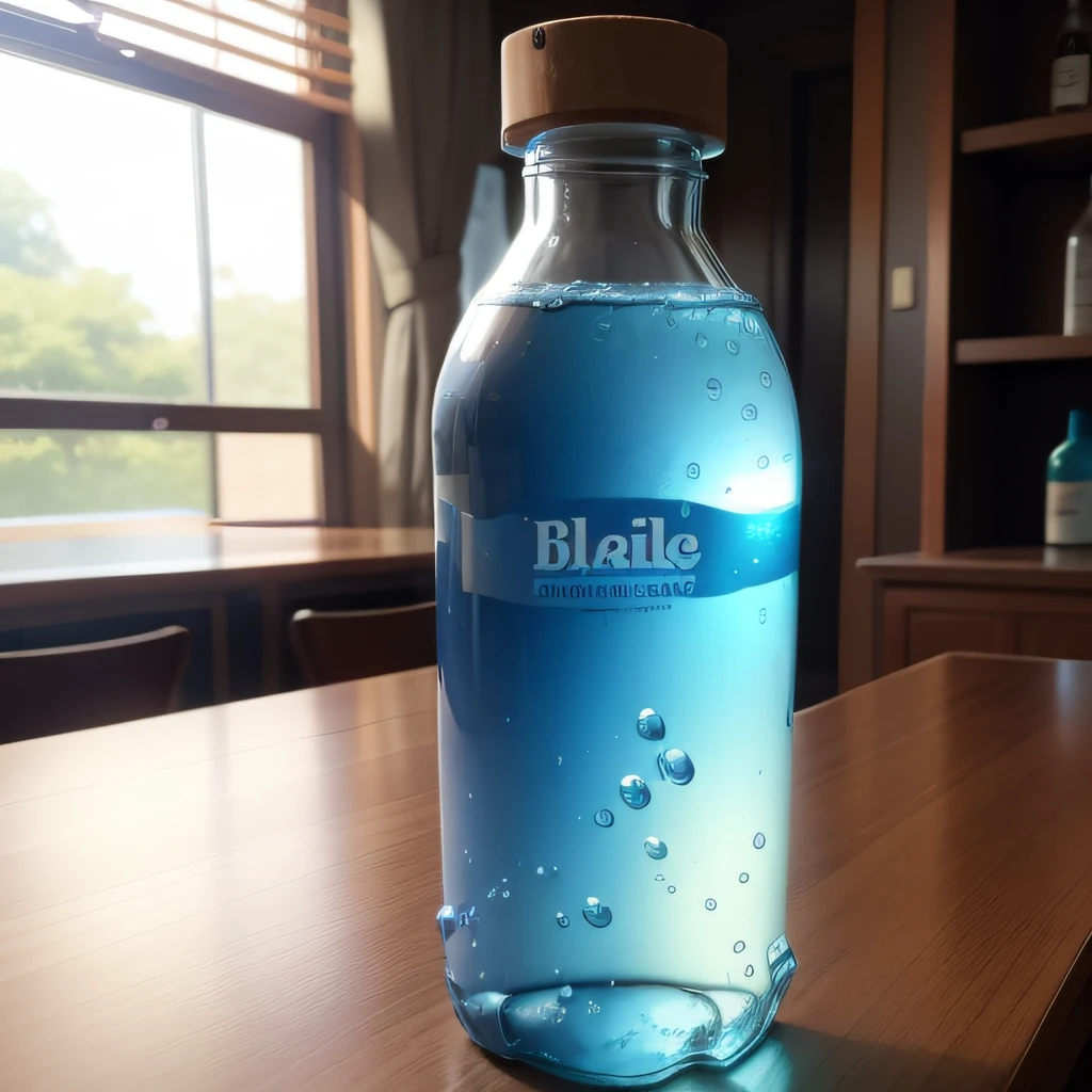 Drink Bottle、Placed on the desk、Blue label