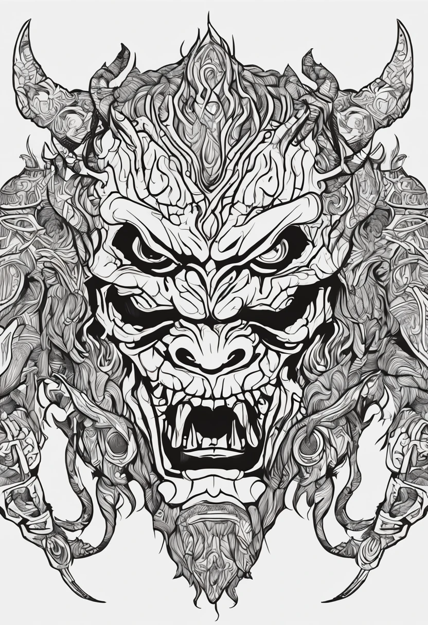 black line Demon-faced thunder god For coloring books Bag round white only