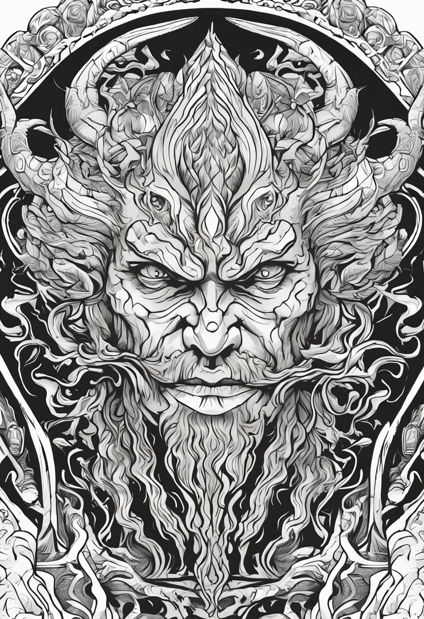 black line Demon-faced thunder god For coloring books Bag round white only