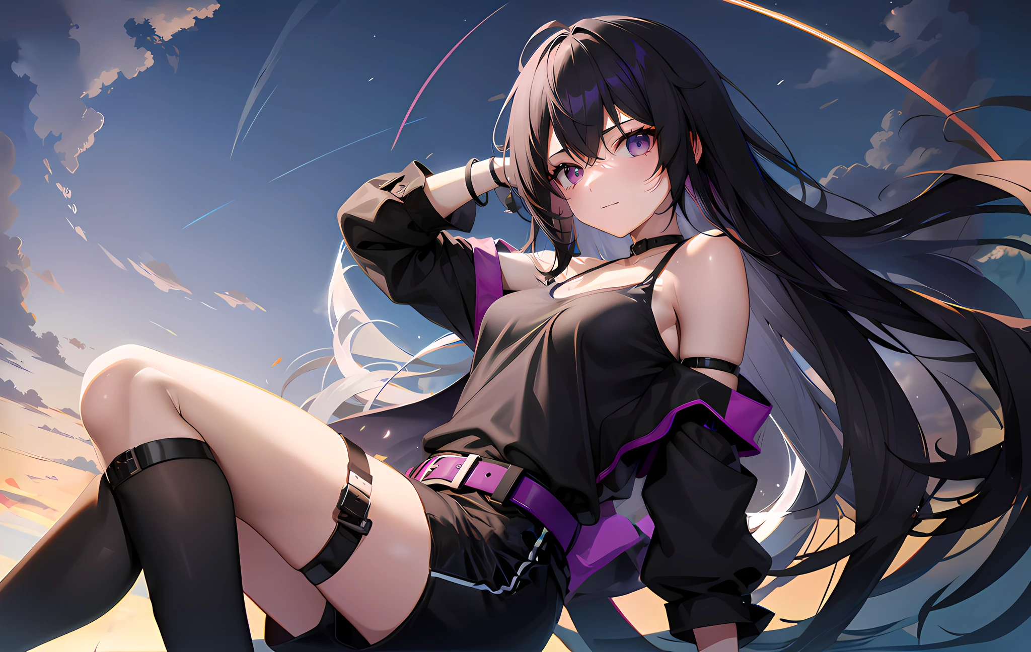 High resolution, high quality, master piece, full body, long hair, black hair, beautiful red and black eyes, Anos solo, one beautiful woman, uniform,