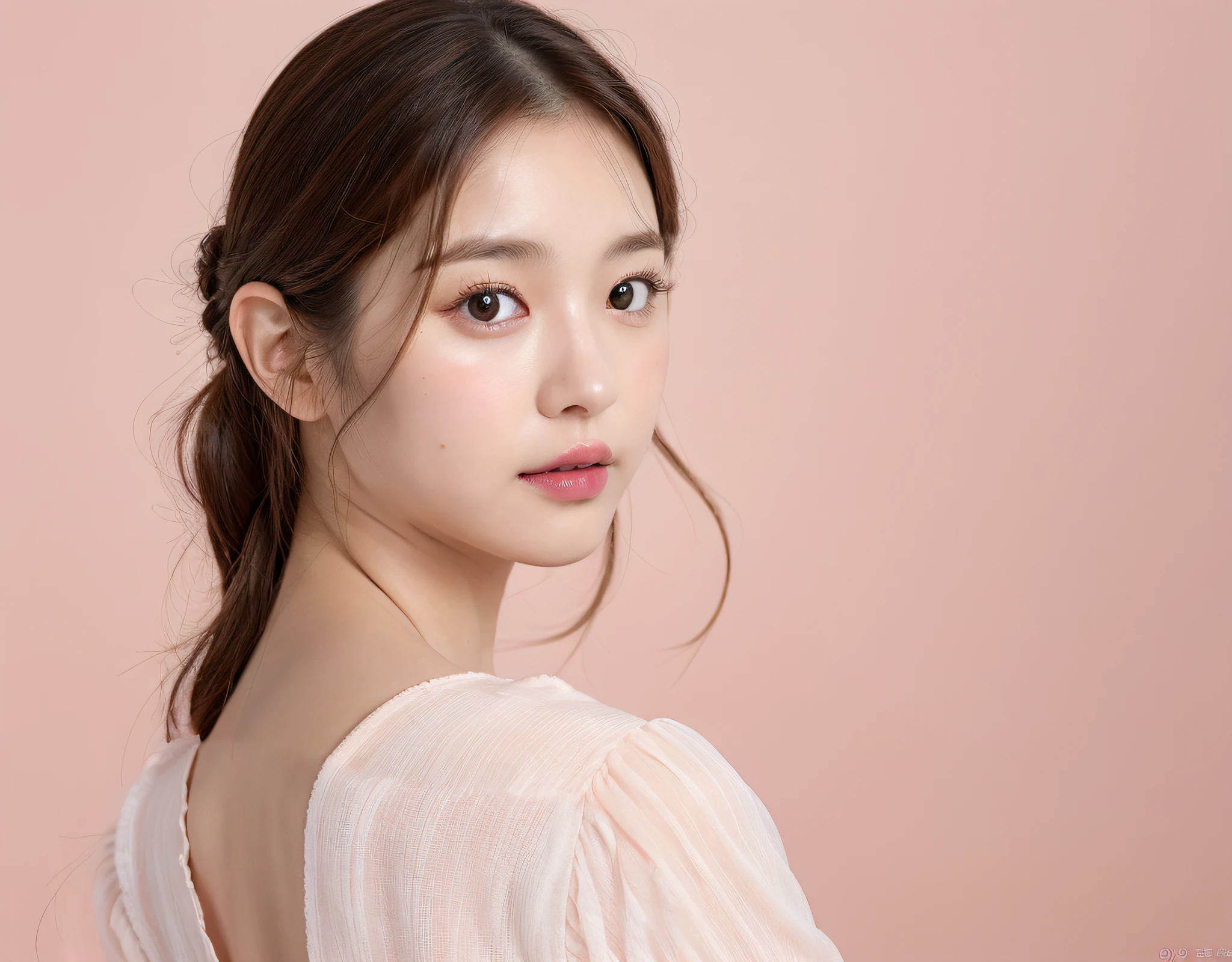 korean girl, very beautiful face, (photo realistic:1.4),(masterpiece, 4K, best quality, ultra detailed),studio shoot,pictorial,photography,realistic eyes, Ultra-Detailed Face, Detailed Lips, normal hand, glossy lips, glossy face,simple background