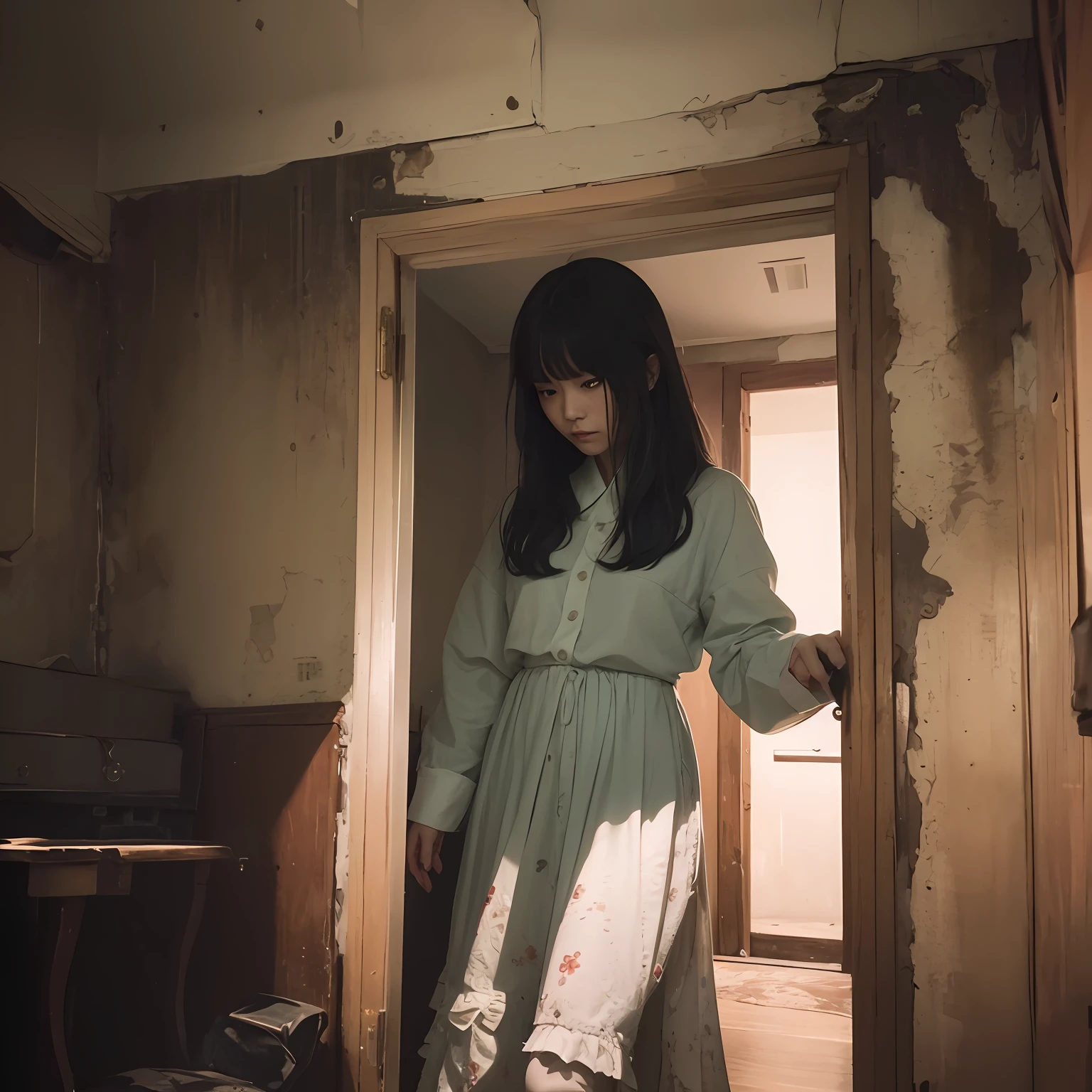 Photos of ghosts only Realistic teenage girl in Japan. photorealistic picture、In the dim light, The scope of claustrophobia in a small room in Tokyo, A ghostly presence appears, Consumed in the creepy world of horror games. Lurking in a desolate corner, Enveloped in inexplicable darkness, That evil gaze is、Fixed on the player with an anxious and twisted smile、A shiver ran down my spine... The ghost apparition is covered in tatters, White dress full of filth, Unforgettable relics of the past, And its ethereal shape is wavering, A glimpse of the spectral region beyond.
In the stuffy atmosphere of the room, Dilapidated chair, Forgotten relics of another era, Stands as a chilling memory of the room's sinister history. Time once eroded ornate sculptures, Leaving behind whispers and echoes of suffering The rotten shell of the soul. walls, Decorated with faded photos of forgotten faces, It seems to exude a melancholy presence., imitate、Who got caught up in it々As if the essence longs for liberation from their eternal purgatory.
A pale blue glow emanates from the ghost's eyes, Emitting an eerie glow that penetrates the air, Corner of the room々Filled with spectral incandescent lamps. Shadows dance under an ethereal glow、Distorted, Twisting into grotesque shapes that mock the sanity of the living.
When a ghost silently stretches out a translucent hand, A chilling silence falls. pain々For each very slow movement, Reach out to players., Creeping specter of fate. however、No matter how close you get, The transparent hand of the ghost is、Never break the threshold of the tangible world, Leave a trail of icy fear. It is the embodiment of pain, Forever deny the comfort of human touch.
yet, Paradoxically, With obvious horror、(incredibly_absurdres,huge_filesize:1.37),(masterpiece:1.37),(top-quality:1.37),(realisitic,Photorealsitic:1.2),Ray traching,Realistic lighting,(illuminations,Glow),((film grains:1.37)),(Exquisite details and textures:1.2),(8K分辨率:1.2),(ultra -detail:1.2),(Sharp Focus 1